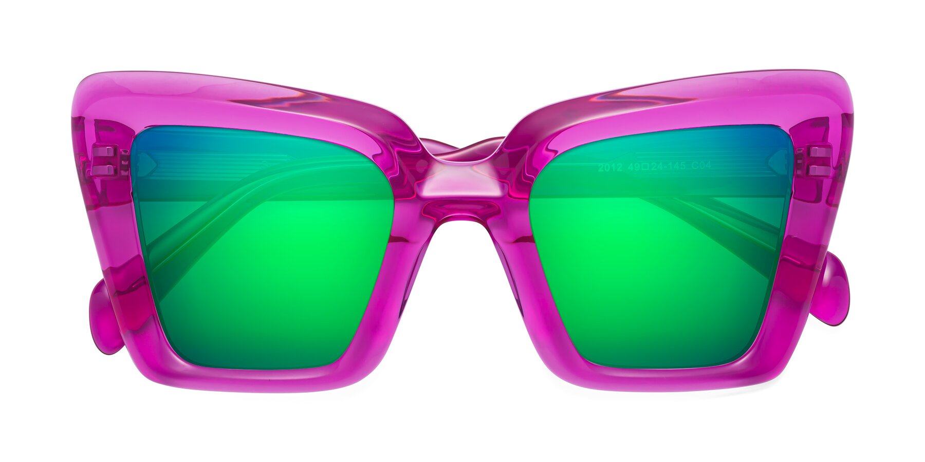 Folded Front of Swan in Crystal Purple with Green Mirrored Lenses