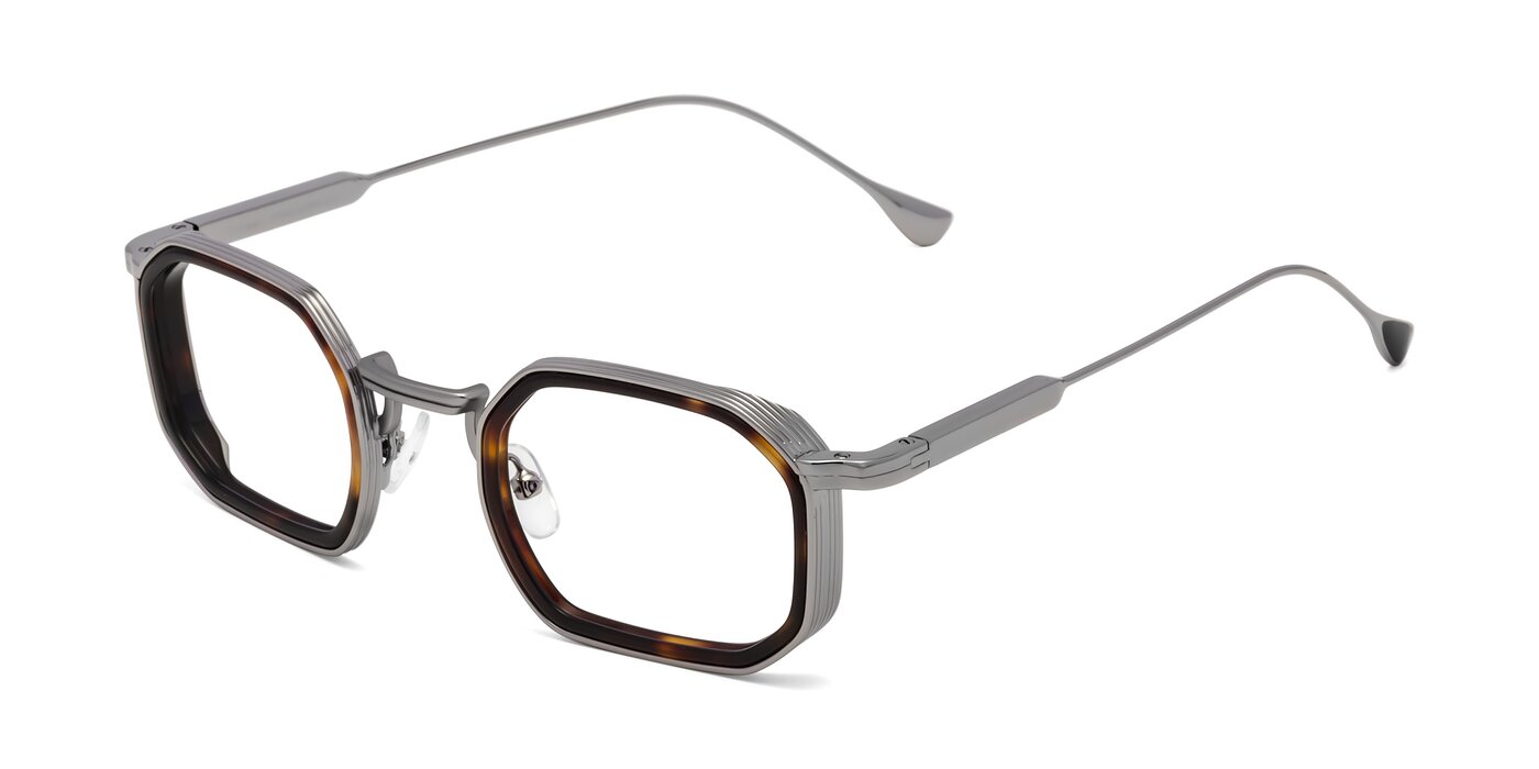 Tortoise/Silver Retro-Vintage Rectangle Geometric Eyeglasses - Fresh