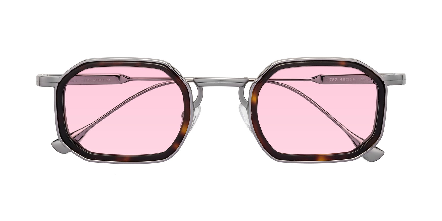 Folded Front of Fresh in Tortoise-Silver with Light Pink Tinted Lenses