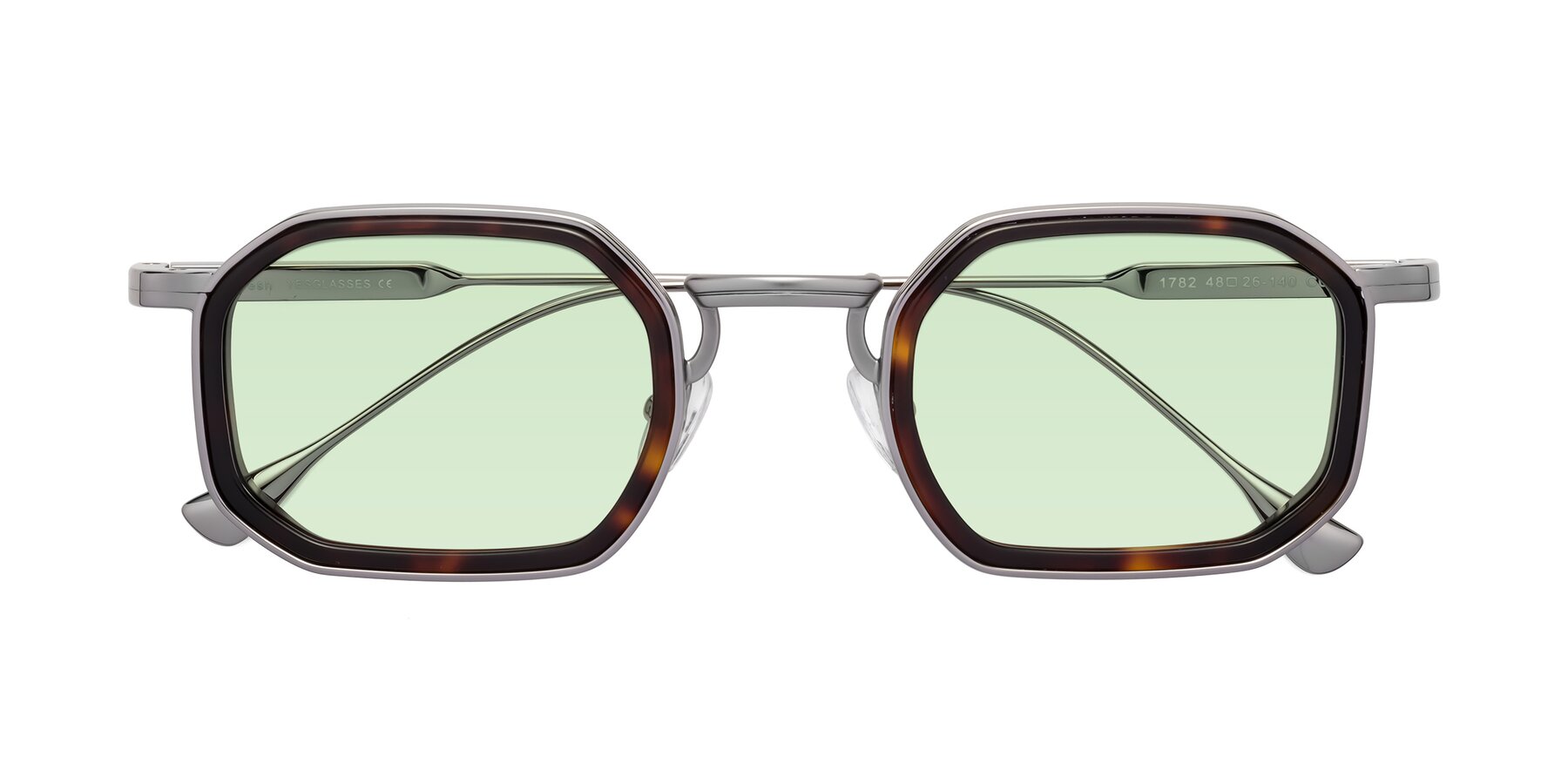 Folded Front of Fresh in Tortoise-Silver with Light Green Tinted Lenses