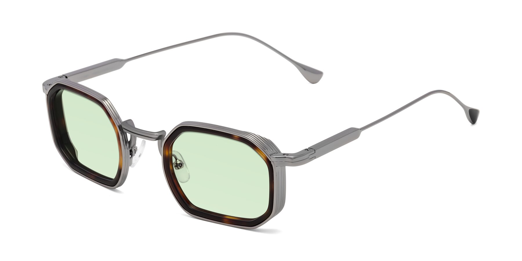 Angle of Fresh in Tortoise-Silver with Light Green Tinted Lenses