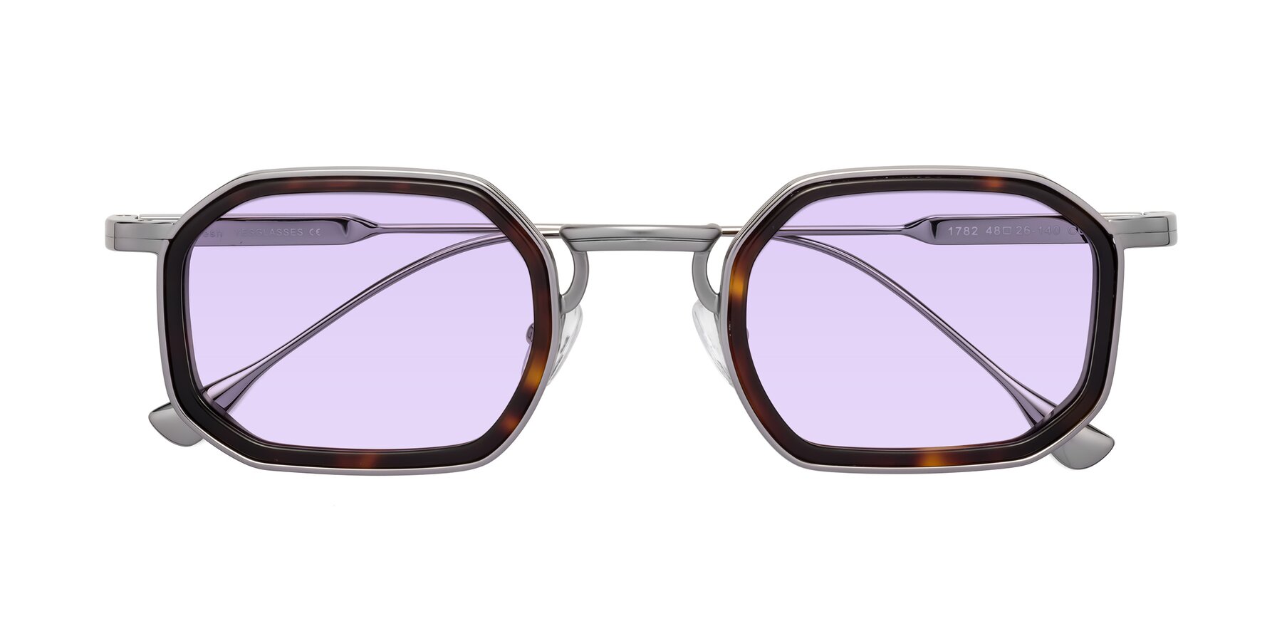 Folded Front of Fresh in Tortoise-Silver with Light Purple Tinted Lenses