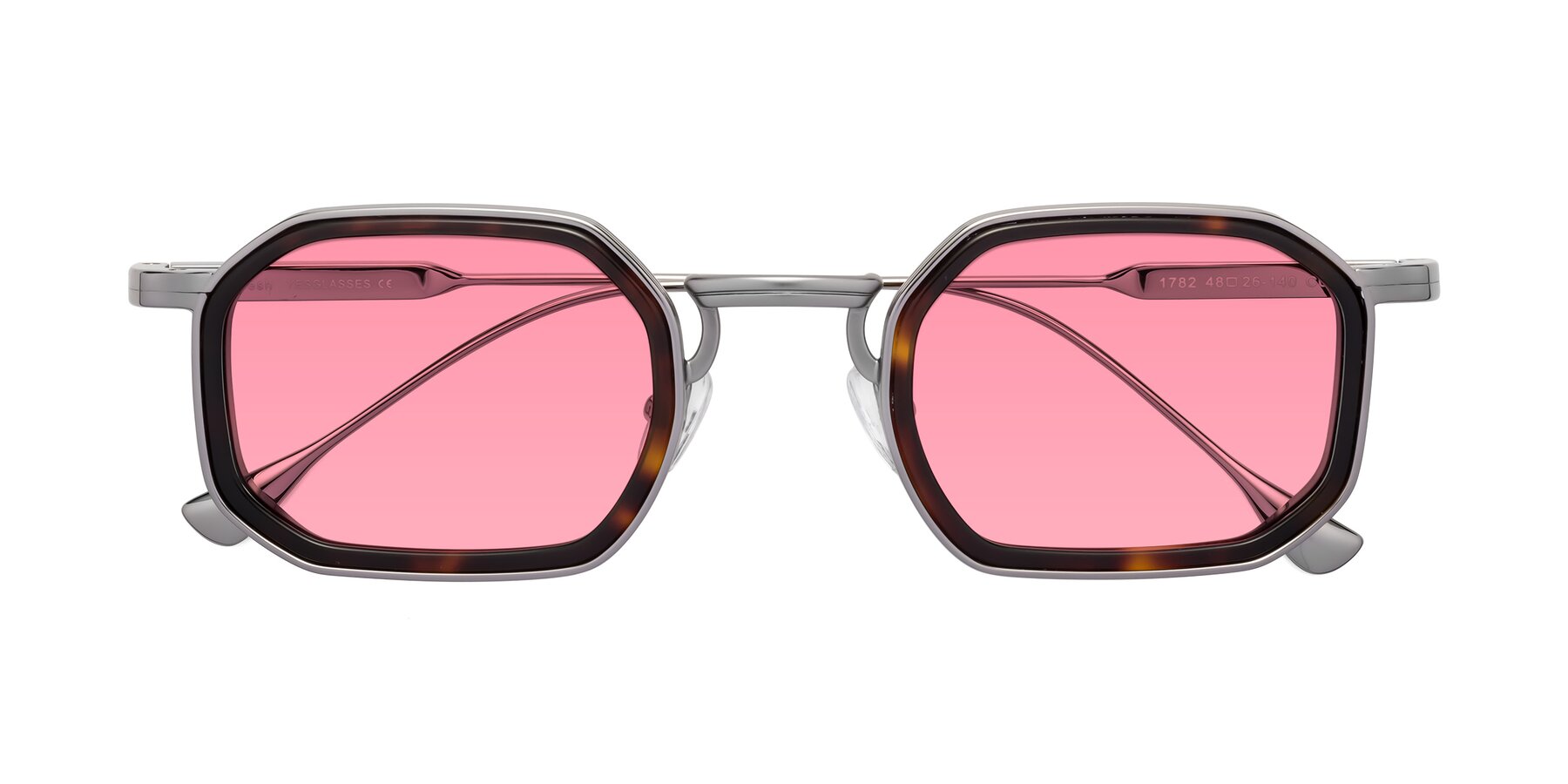 Folded Front of Fresh in Tortoise-Silver with Pink Tinted Lenses