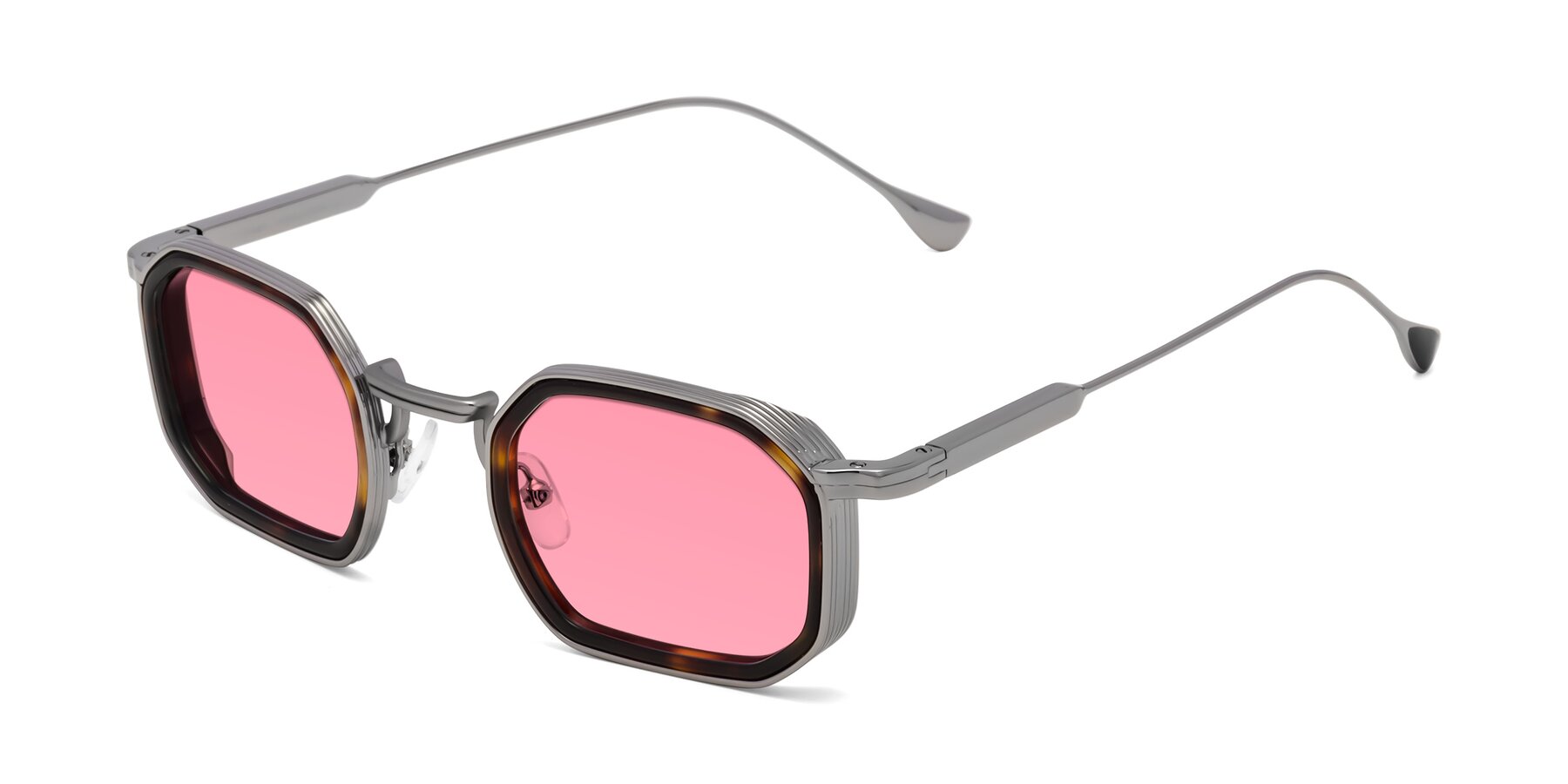 Angle of Fresh in Tortoise-Silver with Pink Tinted Lenses