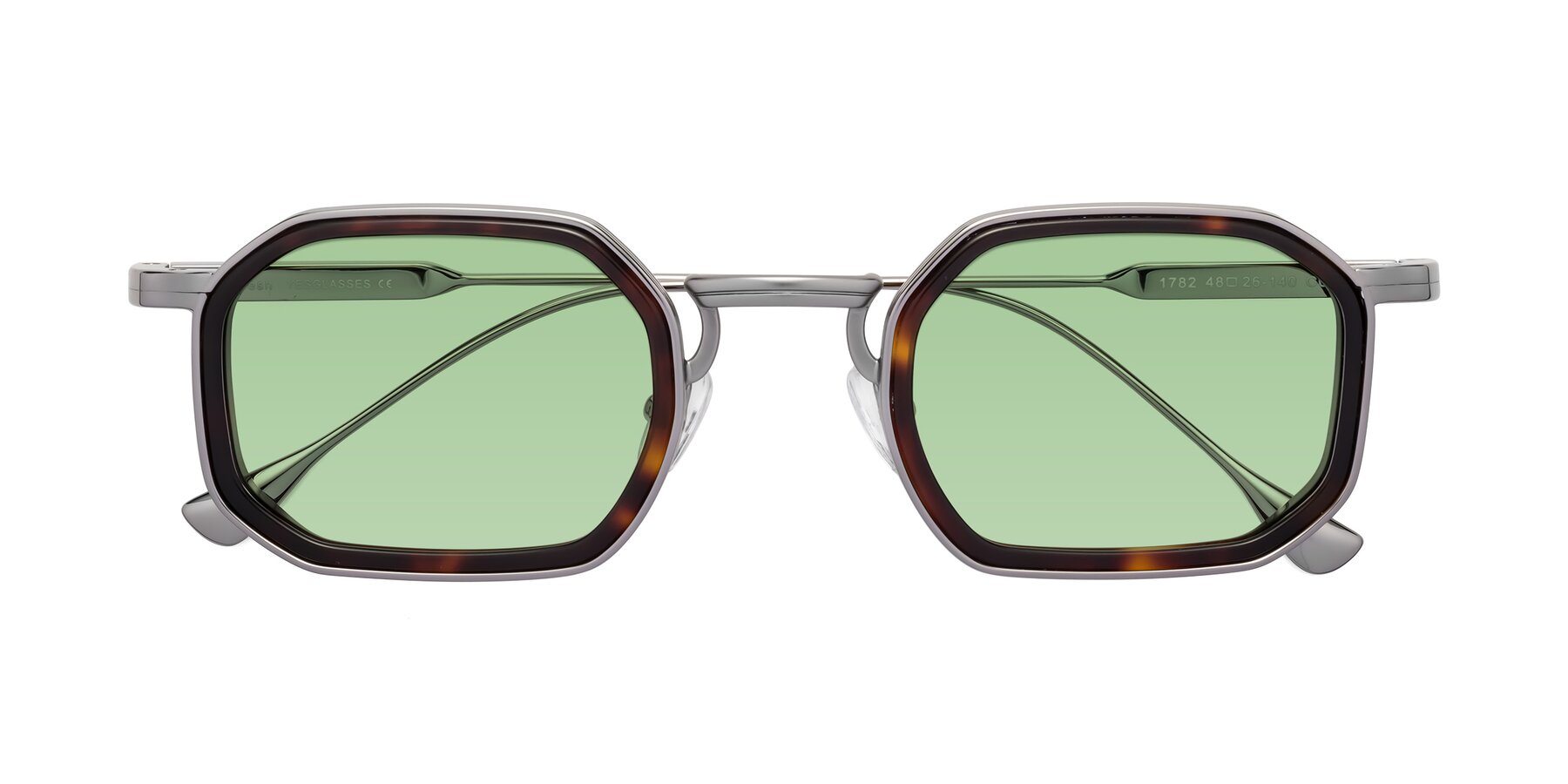 Folded Front of Fresh in Tortoise-Silver with Medium Green Tinted Lenses