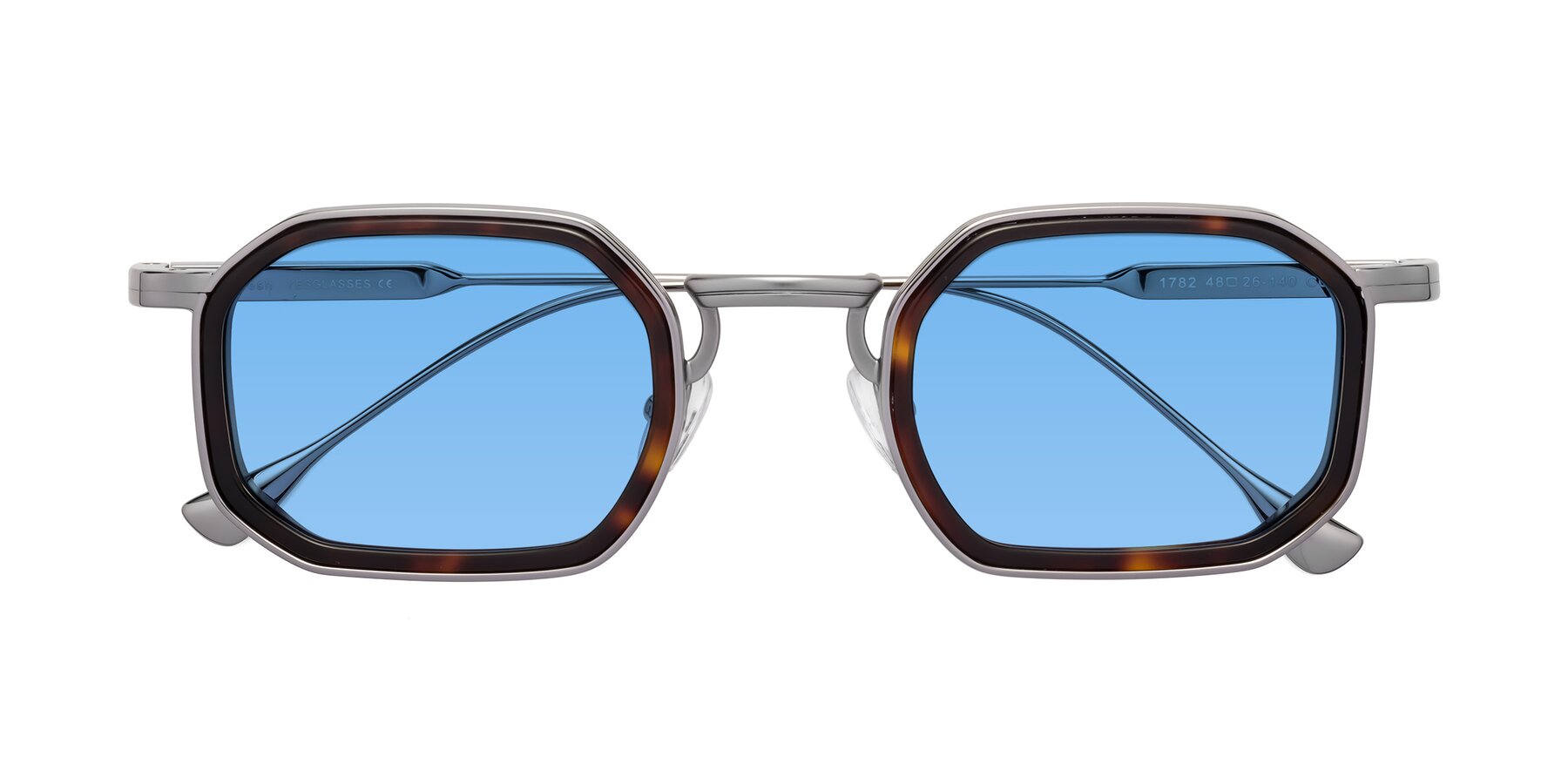 Folded Front of Fresh in Tortoise-Silver with Medium Blue Tinted Lenses