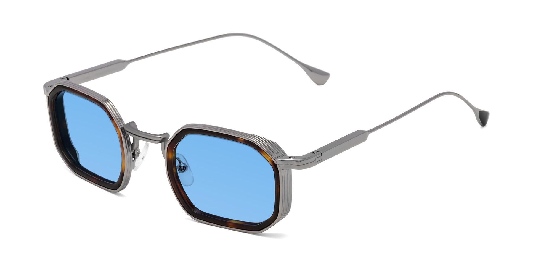 Angle of Fresh in Tortoise-Silver with Medium Blue Tinted Lenses