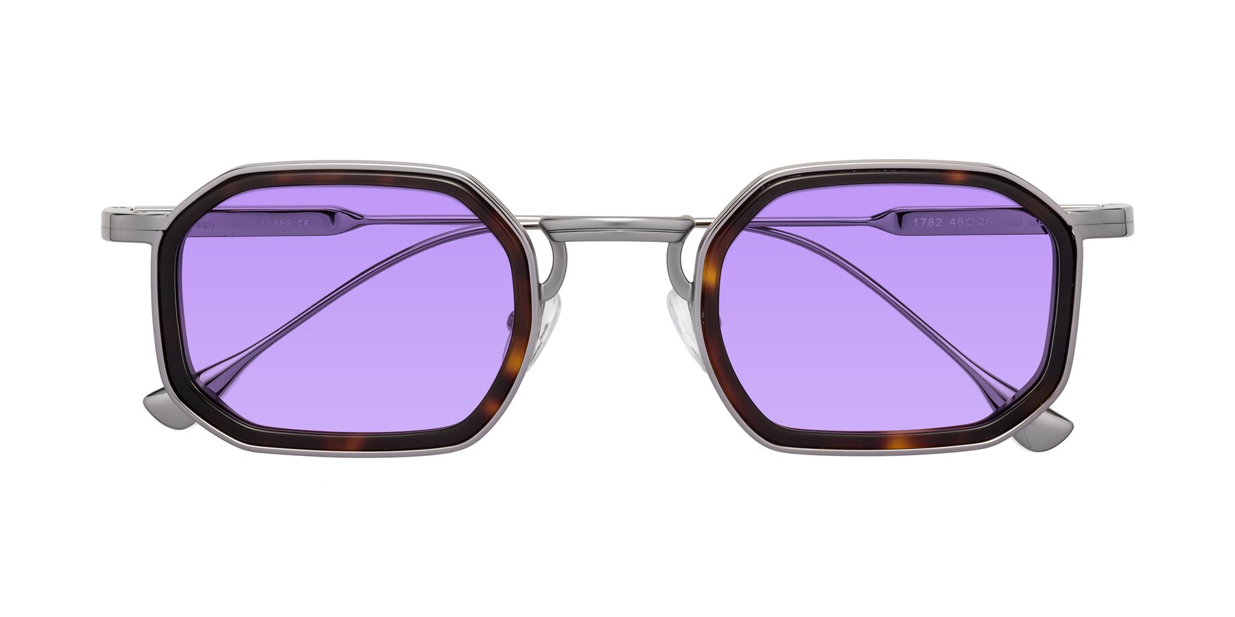 Folded Front of Fresh in Tortoise-Silver with Medium Purple Tinted Lenses