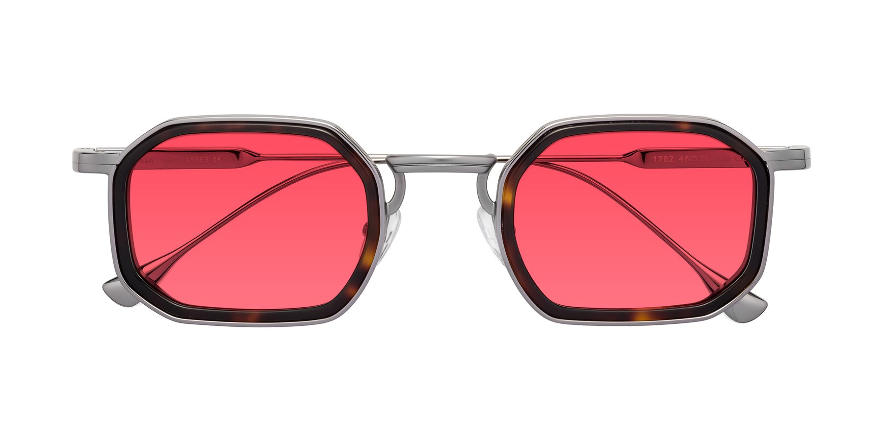 Folded Front of Fresh in Tortoise-Silver with Red Tinted Lenses