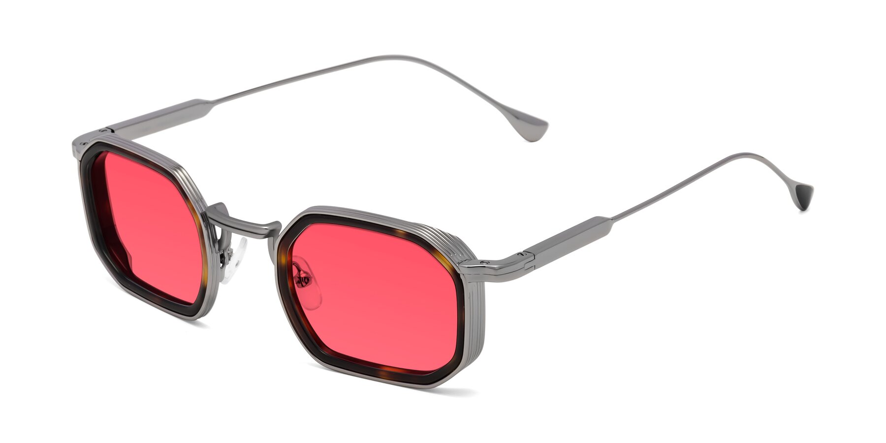 Angle of Fresh in Tortoise-Silver with Red Tinted Lenses