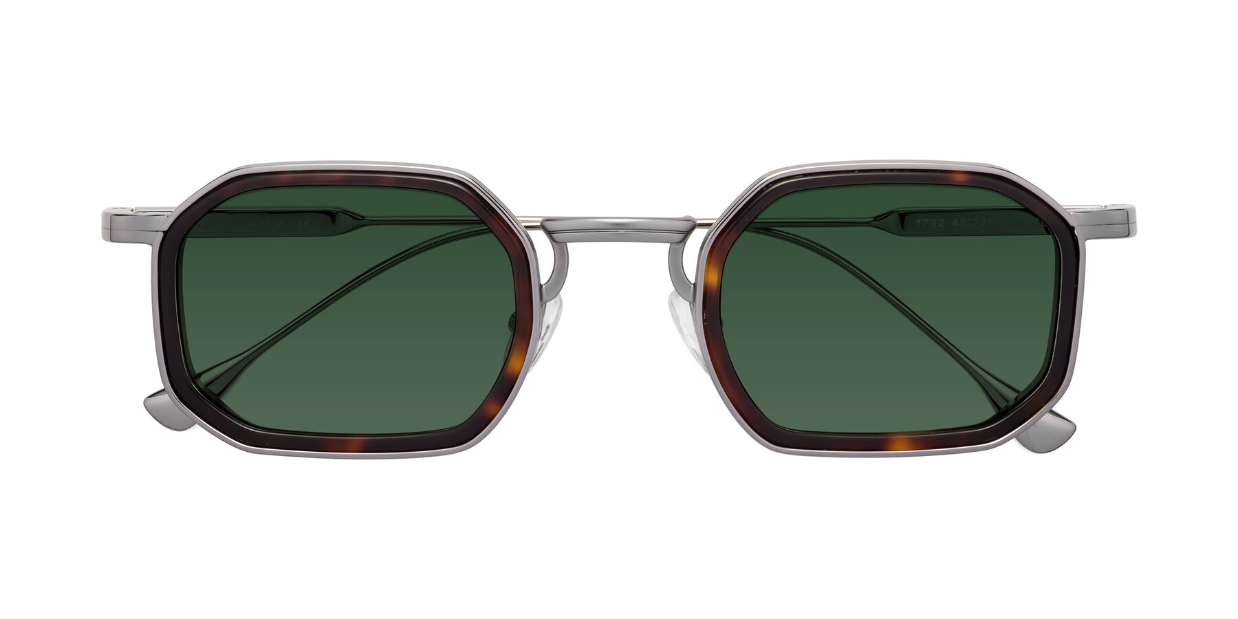 Folded Front of Fresh in Tortoise-Silver with Green Tinted Lenses