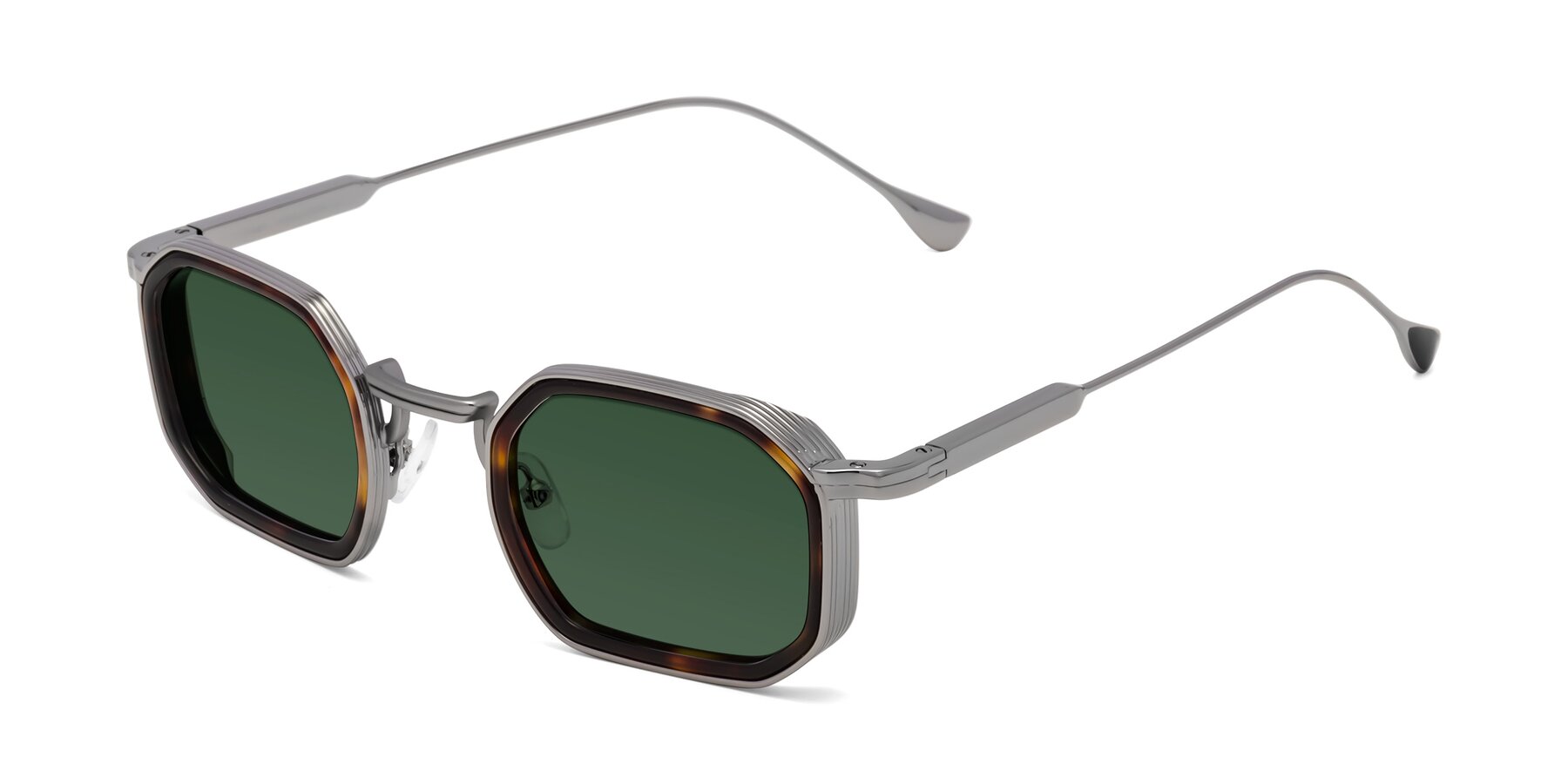 Angle of Fresh in Tortoise-Silver with Green Tinted Lenses