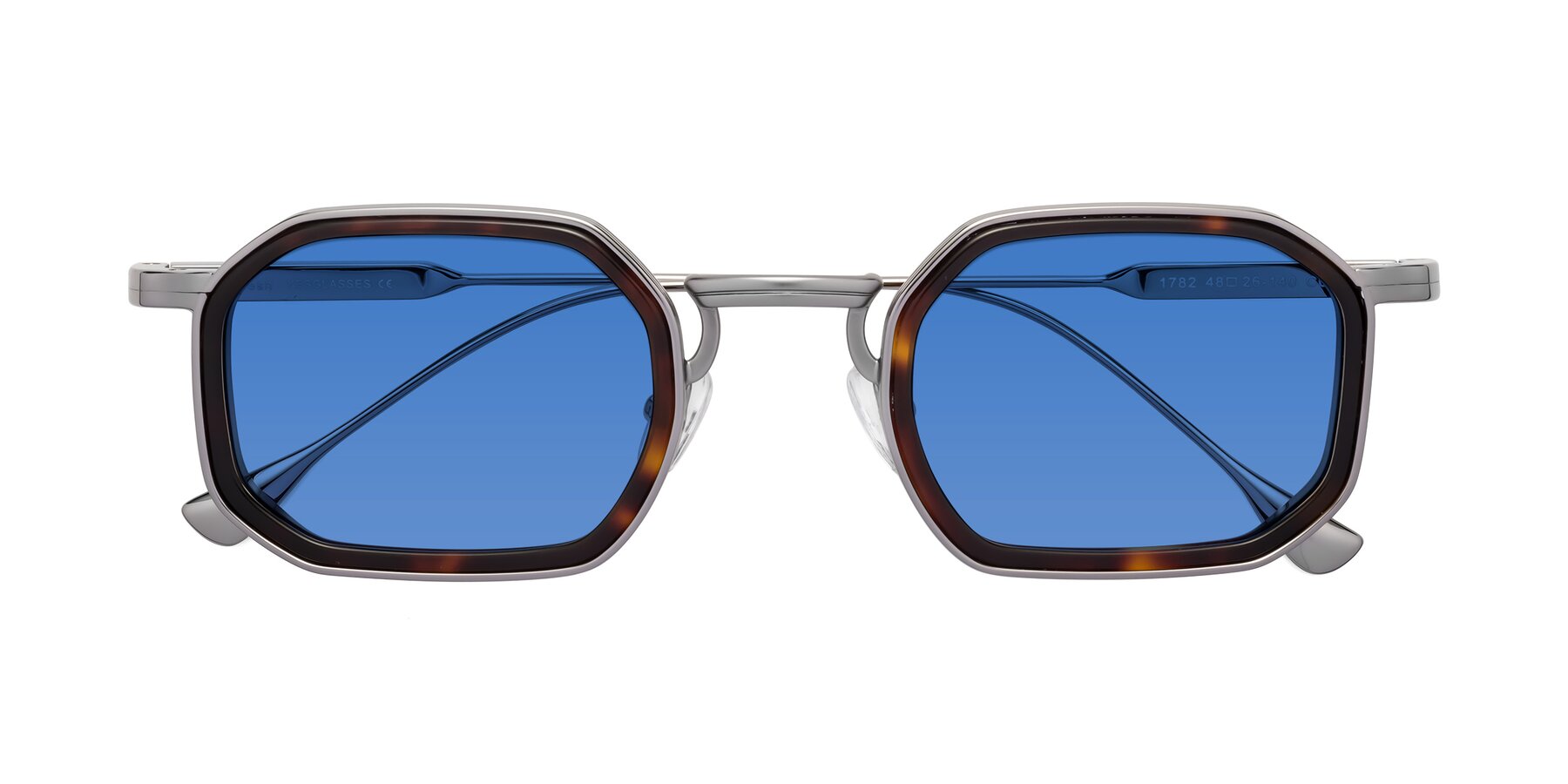 Folded Front of Fresh in Tortoise-Silver with Blue Tinted Lenses