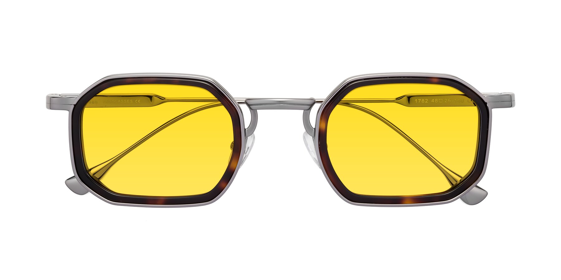 Folded Front of Fresh in Tortoise-Silver with Yellow Tinted Lenses