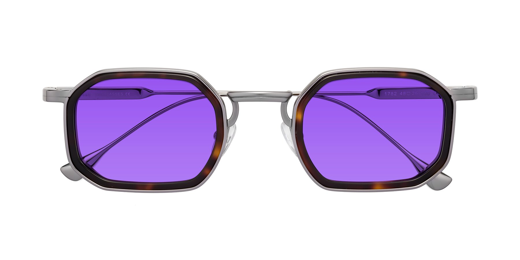Folded Front of Fresh in Tortoise-Silver with Purple Tinted Lenses