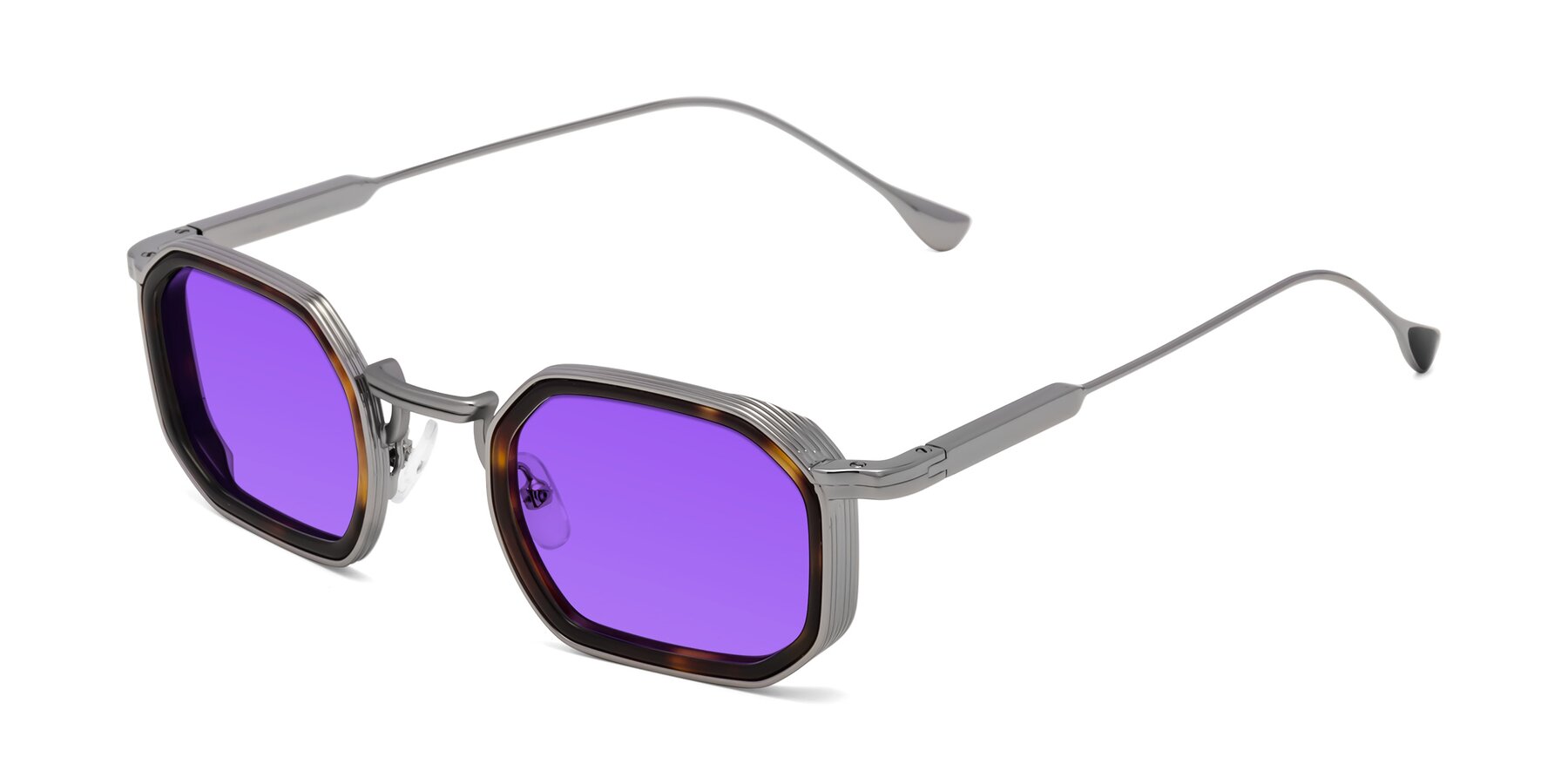 Angle of Fresh in Tortoise-Silver with Purple Tinted Lenses
