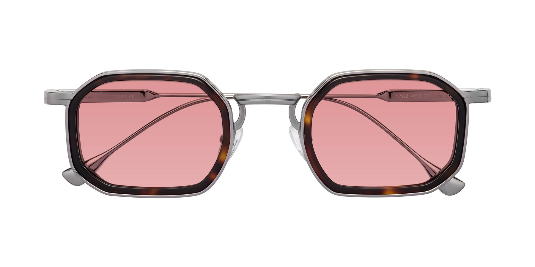 Folded Front of Fresh in Tortoise-Silver with Medium Garnet Tinted Lenses