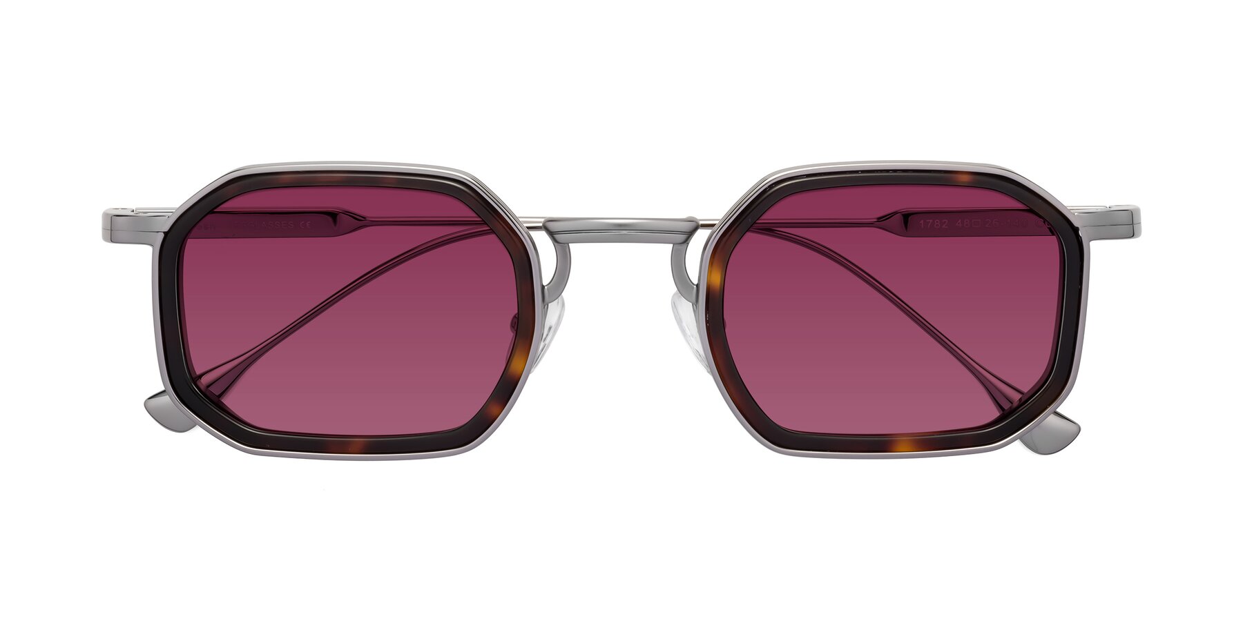 Folded Front of Fresh in Tortoise-Silver with Wine Tinted Lenses