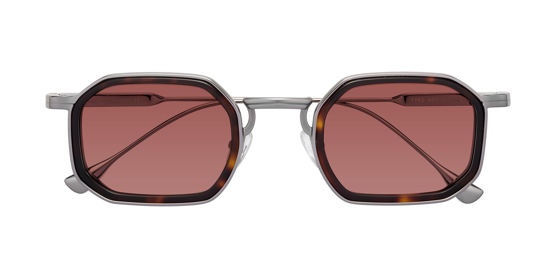 Folded Front of Fresh in Tortoise-Silver with Garnet Tinted Lenses