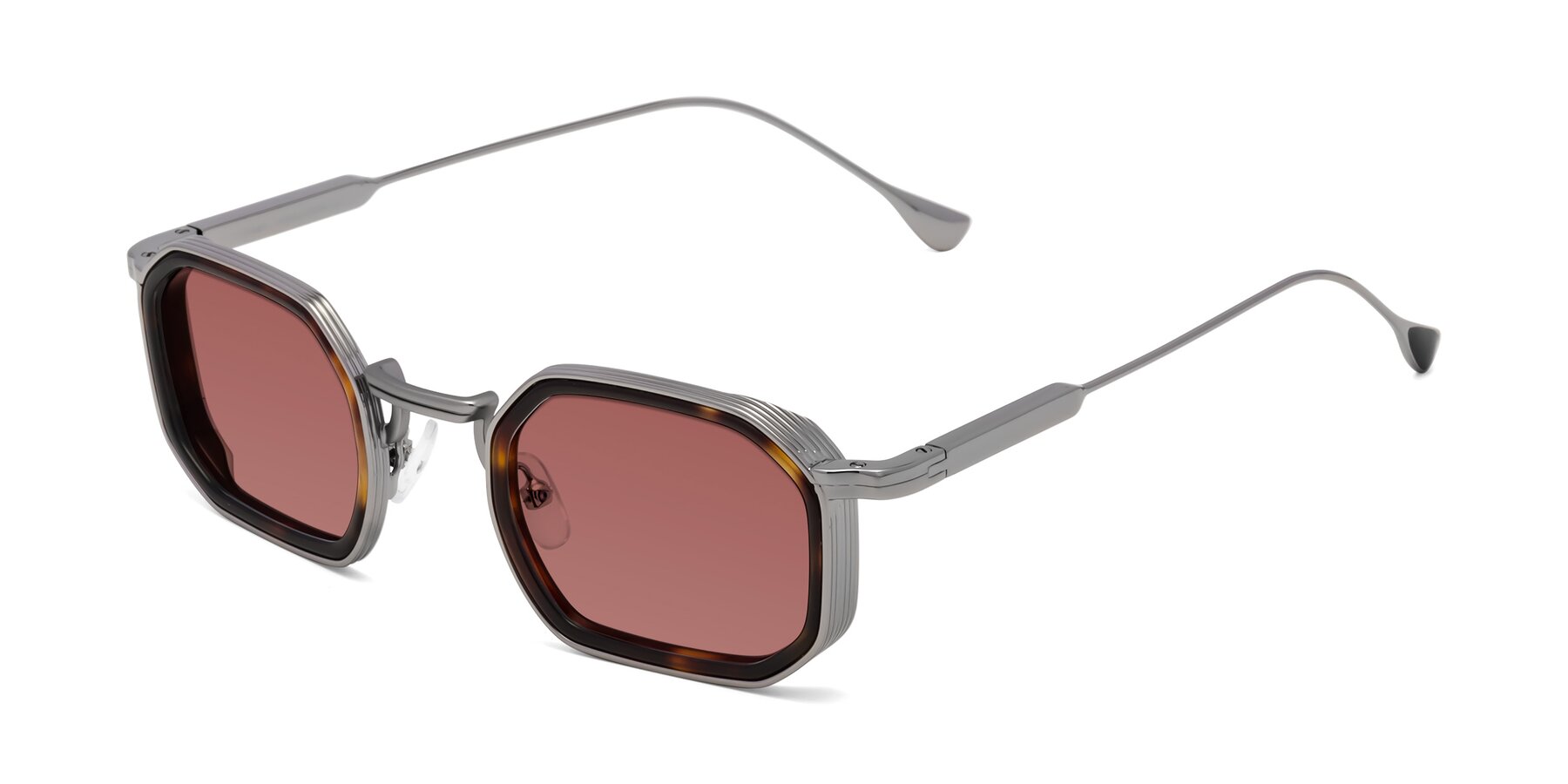 Angle of Fresh in Tortoise-Silver with Garnet Tinted Lenses