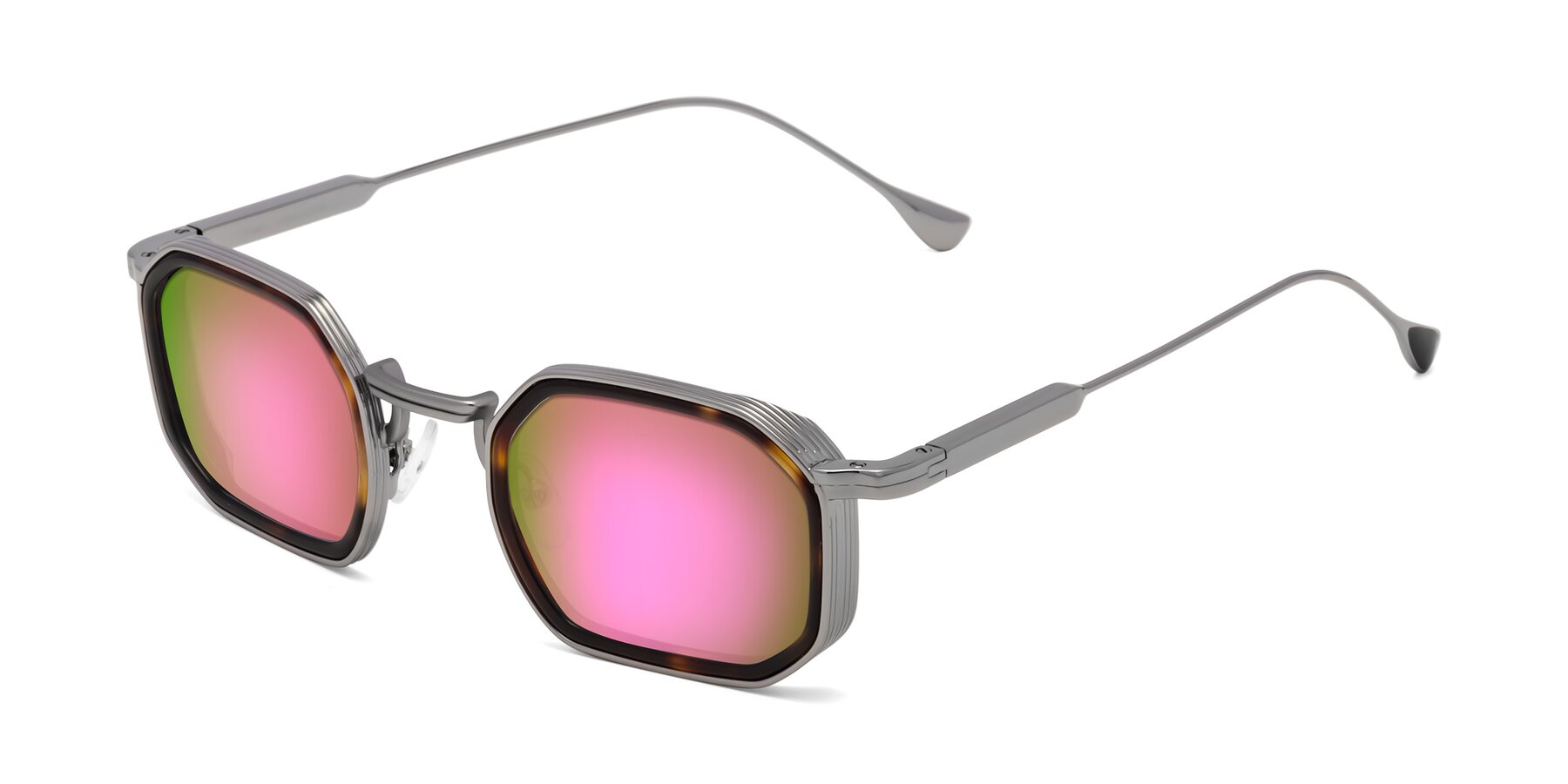 Angle of Fresh in Tortoise-Silver with Pink Mirrored Lenses