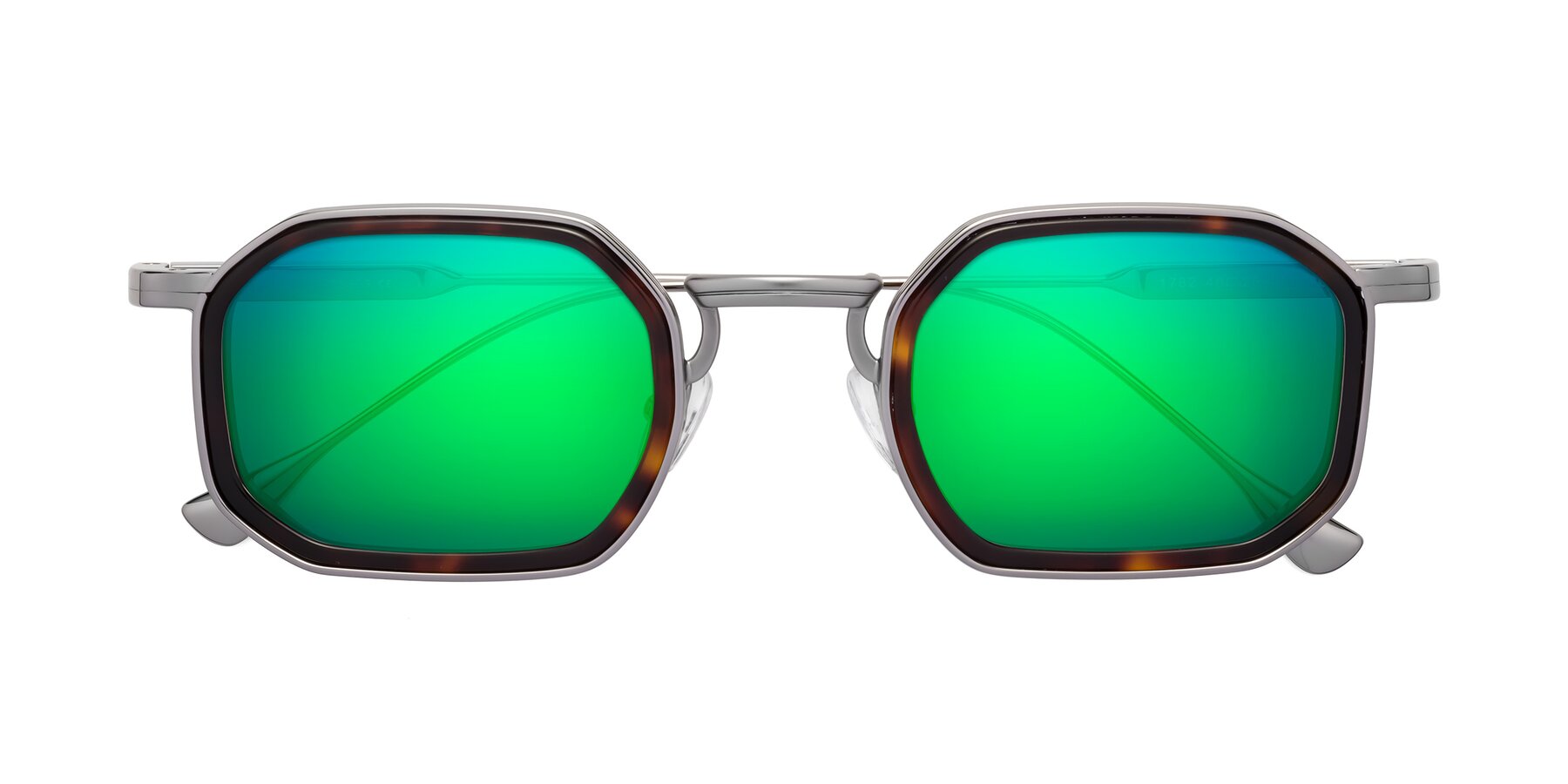 Folded Front of Fresh in Tortoise-Silver with Green Mirrored Lenses