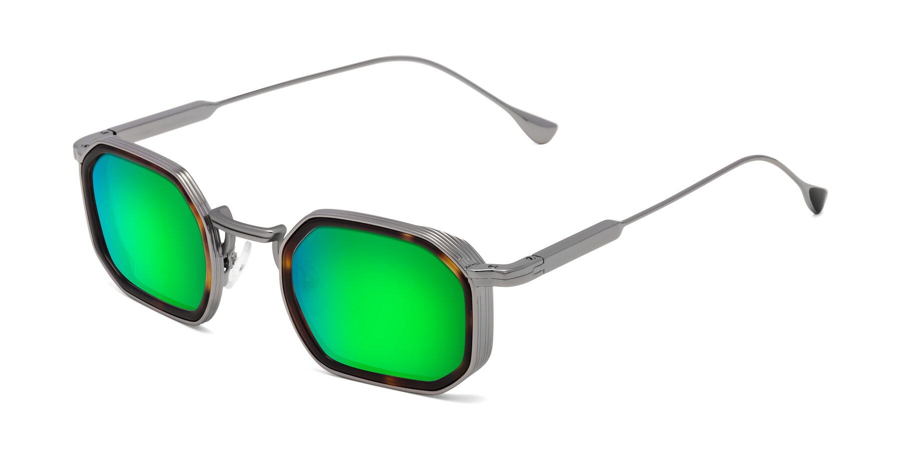 Angle of Fresh in Tortoise-Silver with Green Mirrored Lenses