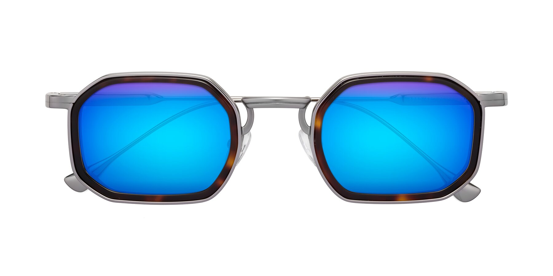 Folded Front of Fresh in Tortoise-Silver with Blue Mirrored Lenses