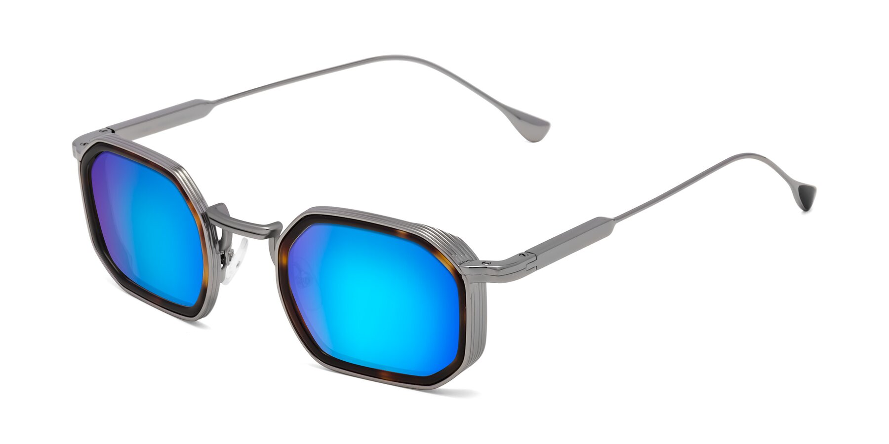 Angle of Fresh in Tortoise-Silver with Blue Mirrored Lenses