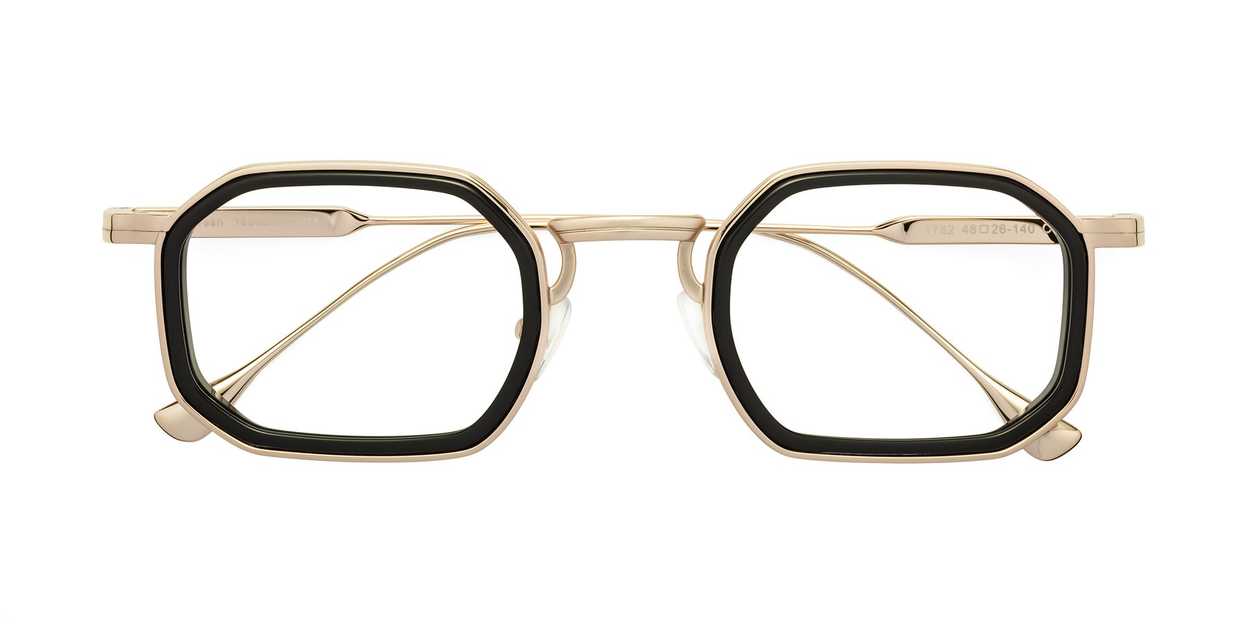 Folded Front of Fresh in Black-Gold with Clear Eyeglass Lenses