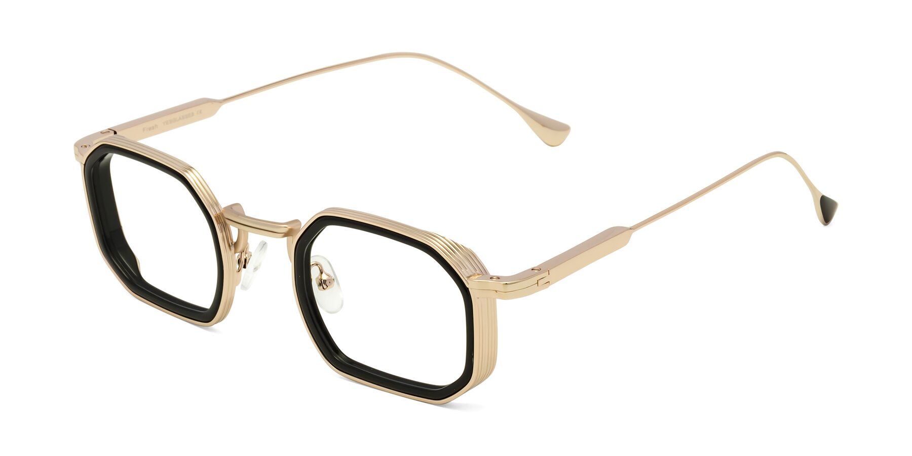 Angle of Fresh in Black-Gold with Clear Eyeglass Lenses