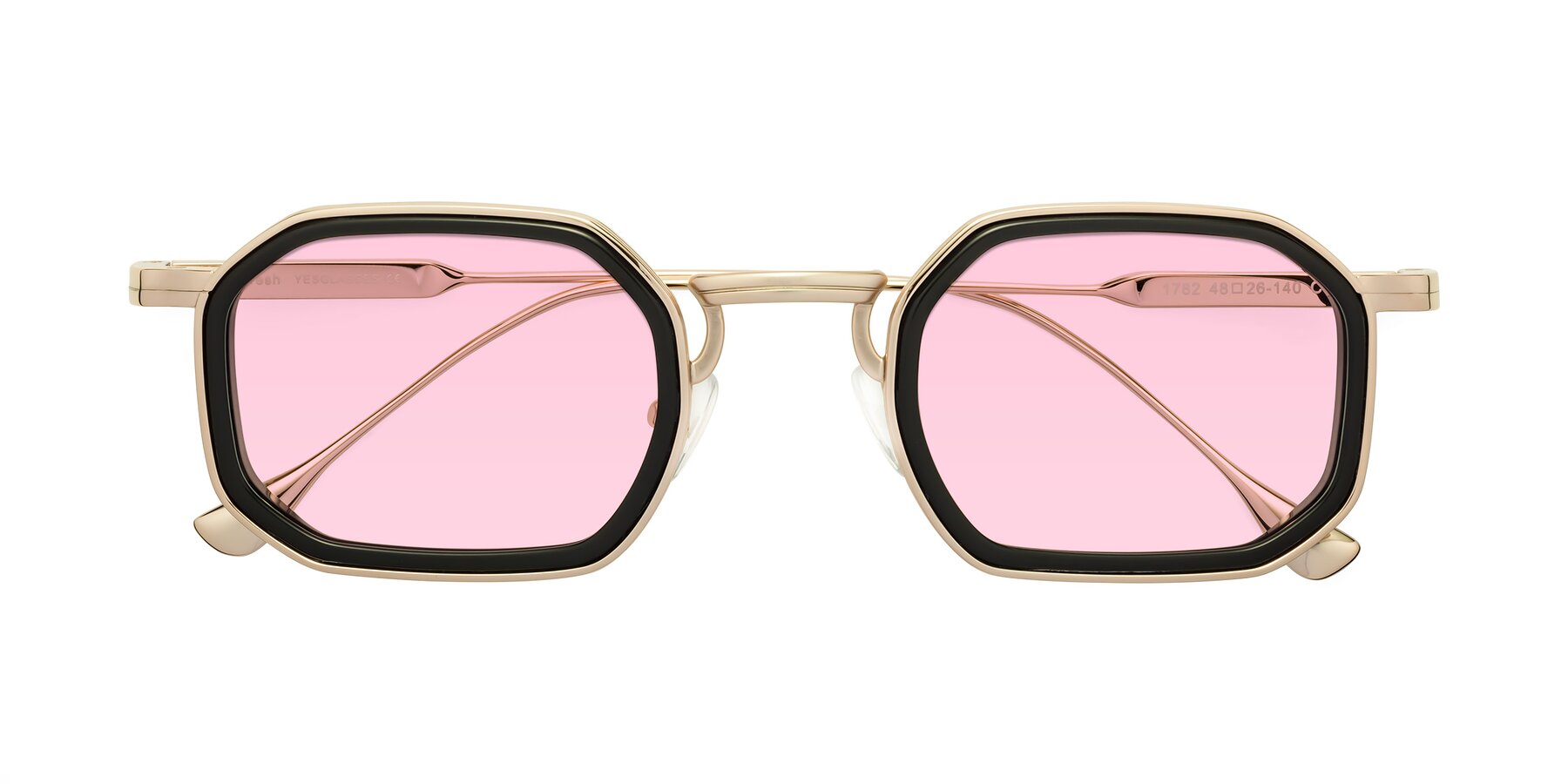 Folded Front of Fresh in Black-Gold with Light Pink Tinted Lenses