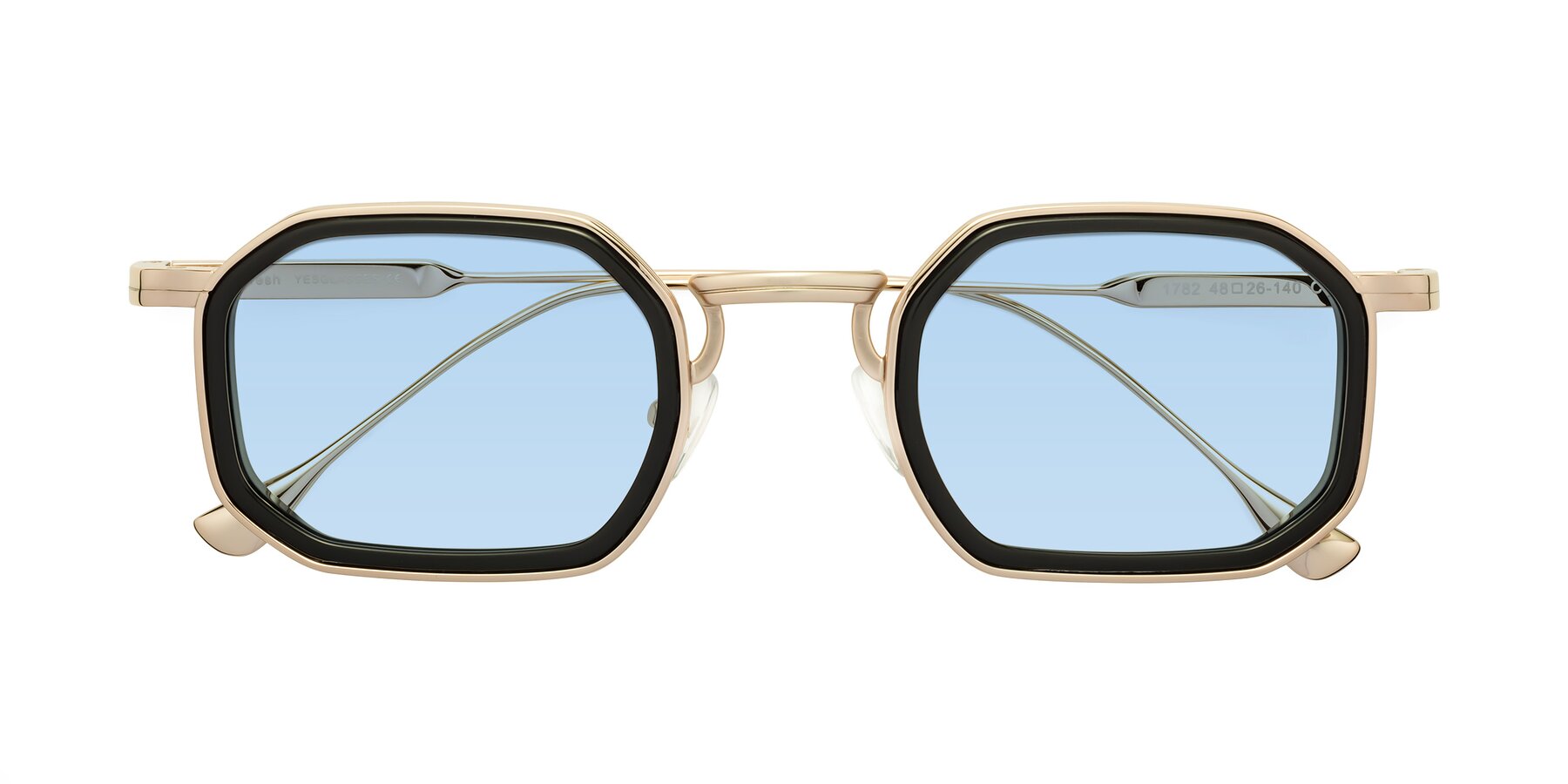 Folded Front of Fresh in Black-Gold with Light Blue Tinted Lenses