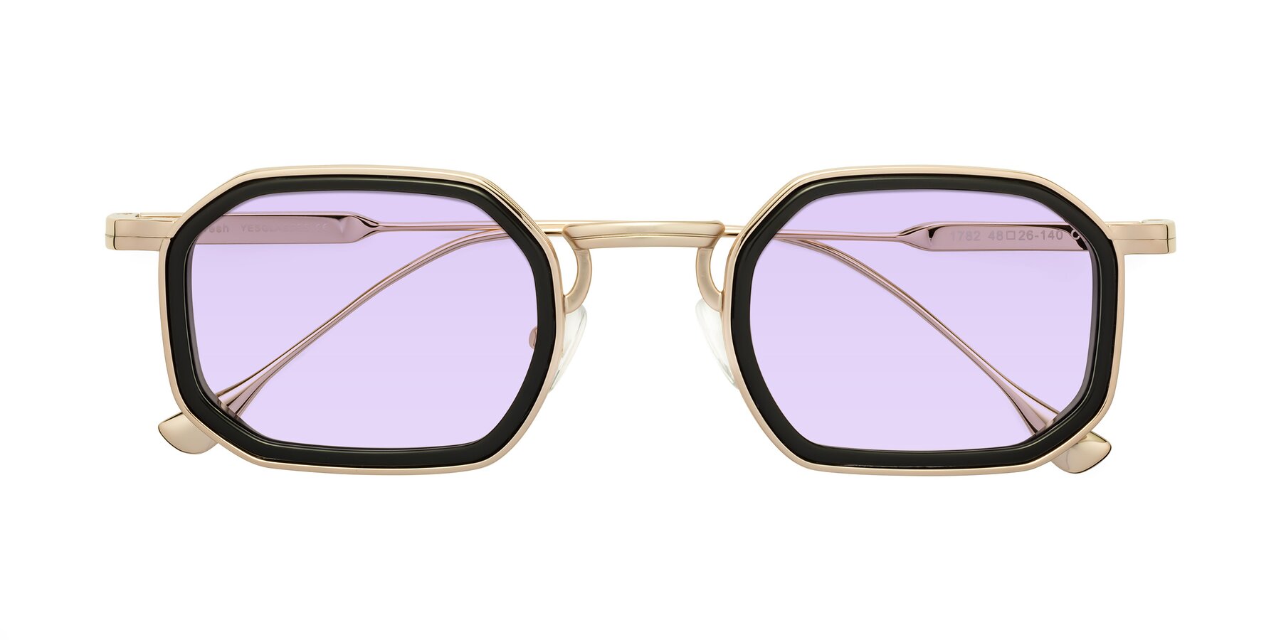 Folded Front of Fresh in Black-Gold with Light Purple Tinted Lenses