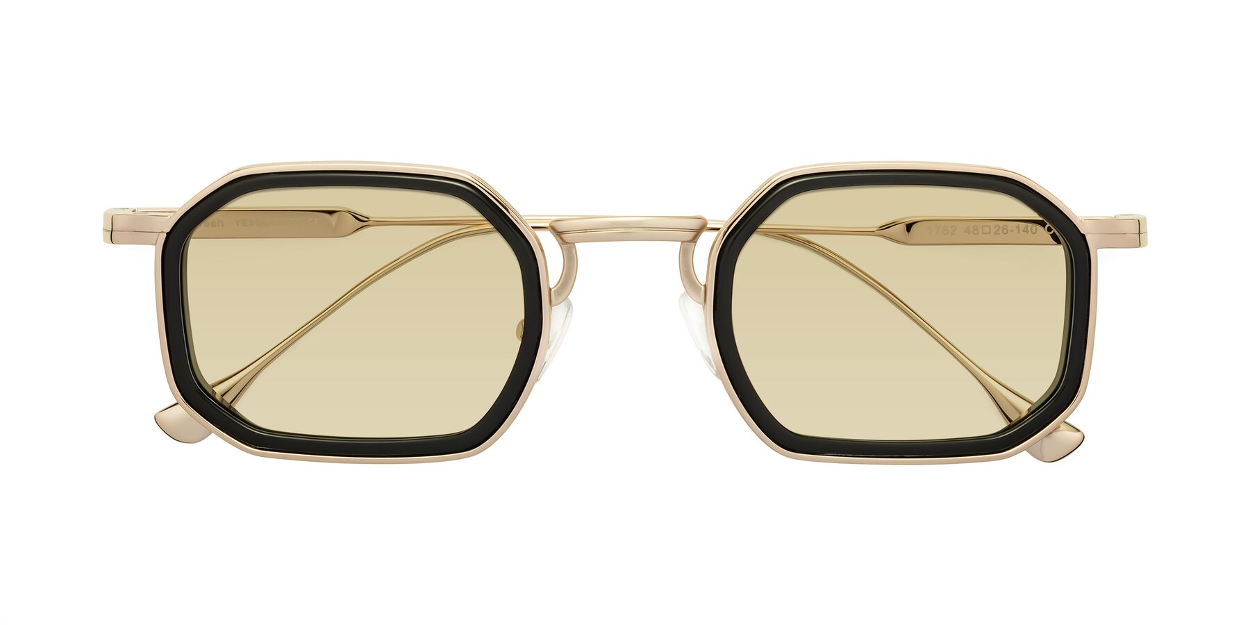 Folded Front of Fresh in Black-Gold with Light Champagne Tinted Lenses