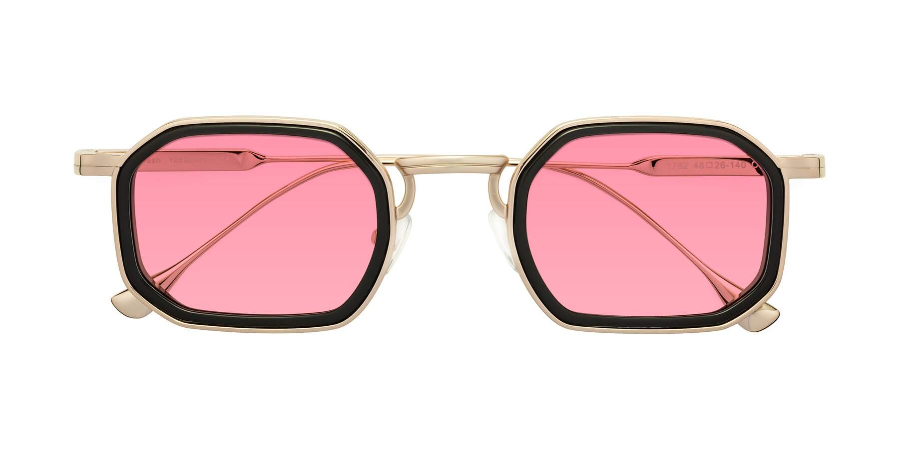 Folded Front of Fresh in Black-Gold with Pink Tinted Lenses