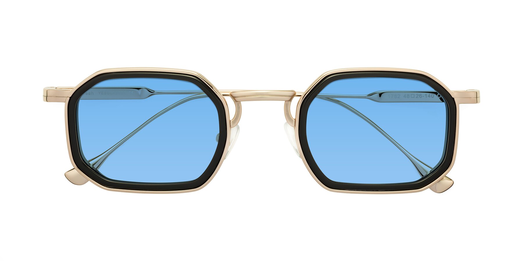 Folded Front of Fresh in Black-Gold with Medium Blue Tinted Lenses