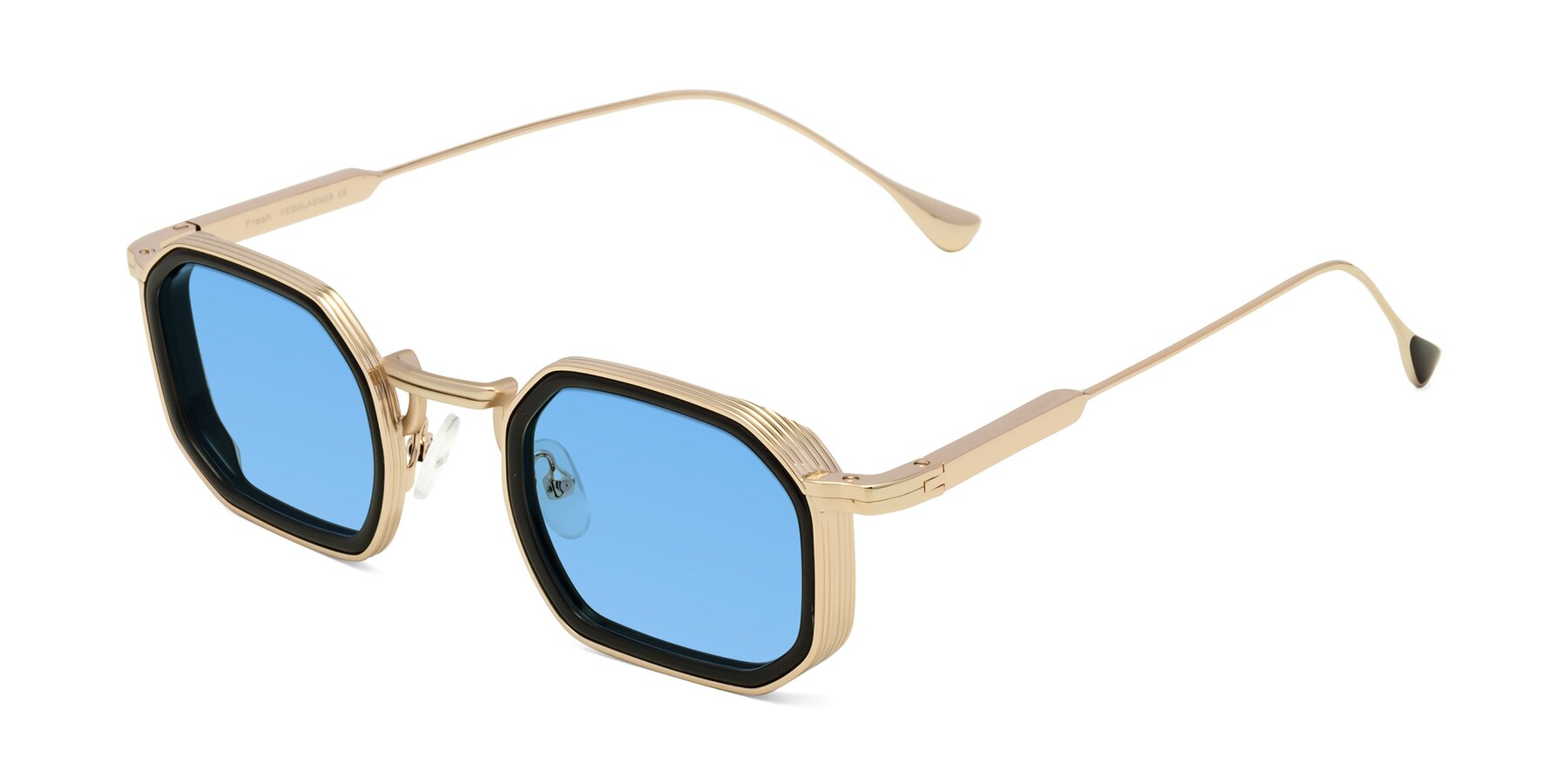 Angle of Fresh in Black-Gold with Medium Blue Tinted Lenses