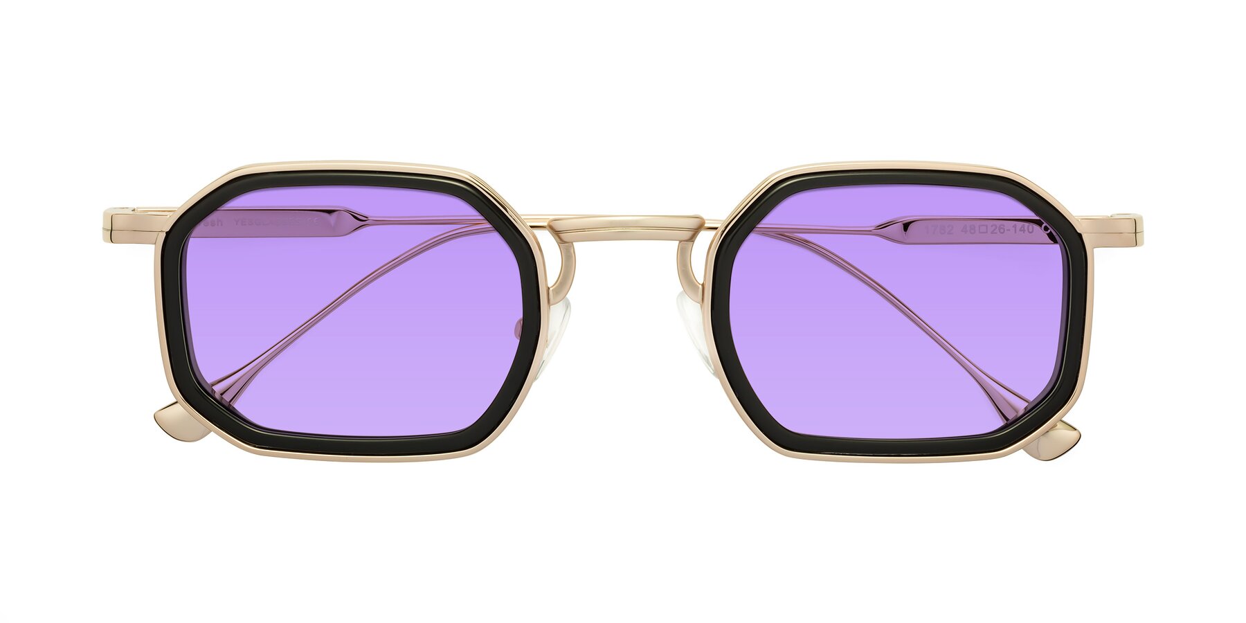 Folded Front of Fresh in Black-Gold with Medium Purple Tinted Lenses