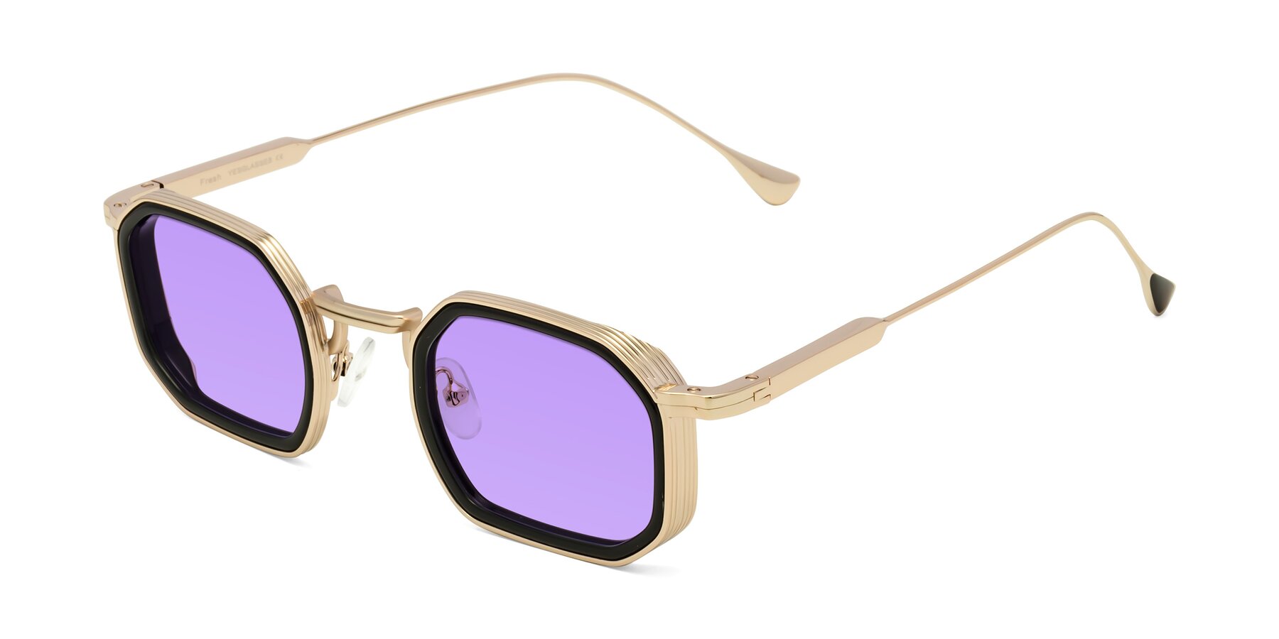 Angle of Fresh in Black-Gold with Medium Purple Tinted Lenses