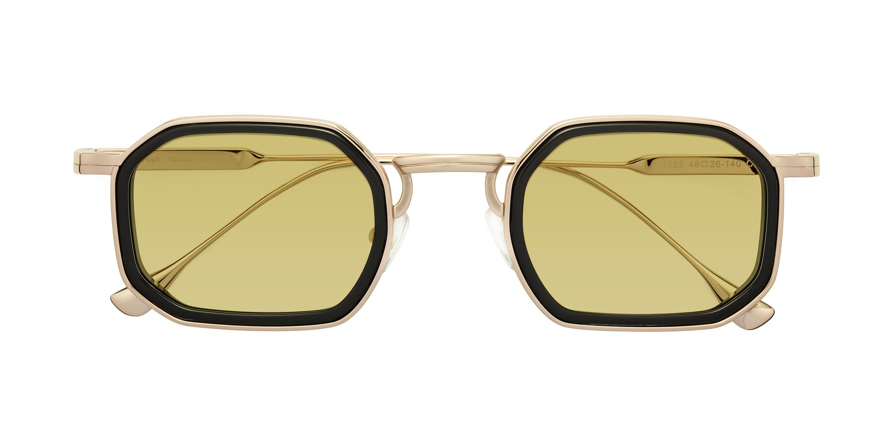 Folded Front of Fresh in Black-Gold with Medium Champagne Tinted Lenses