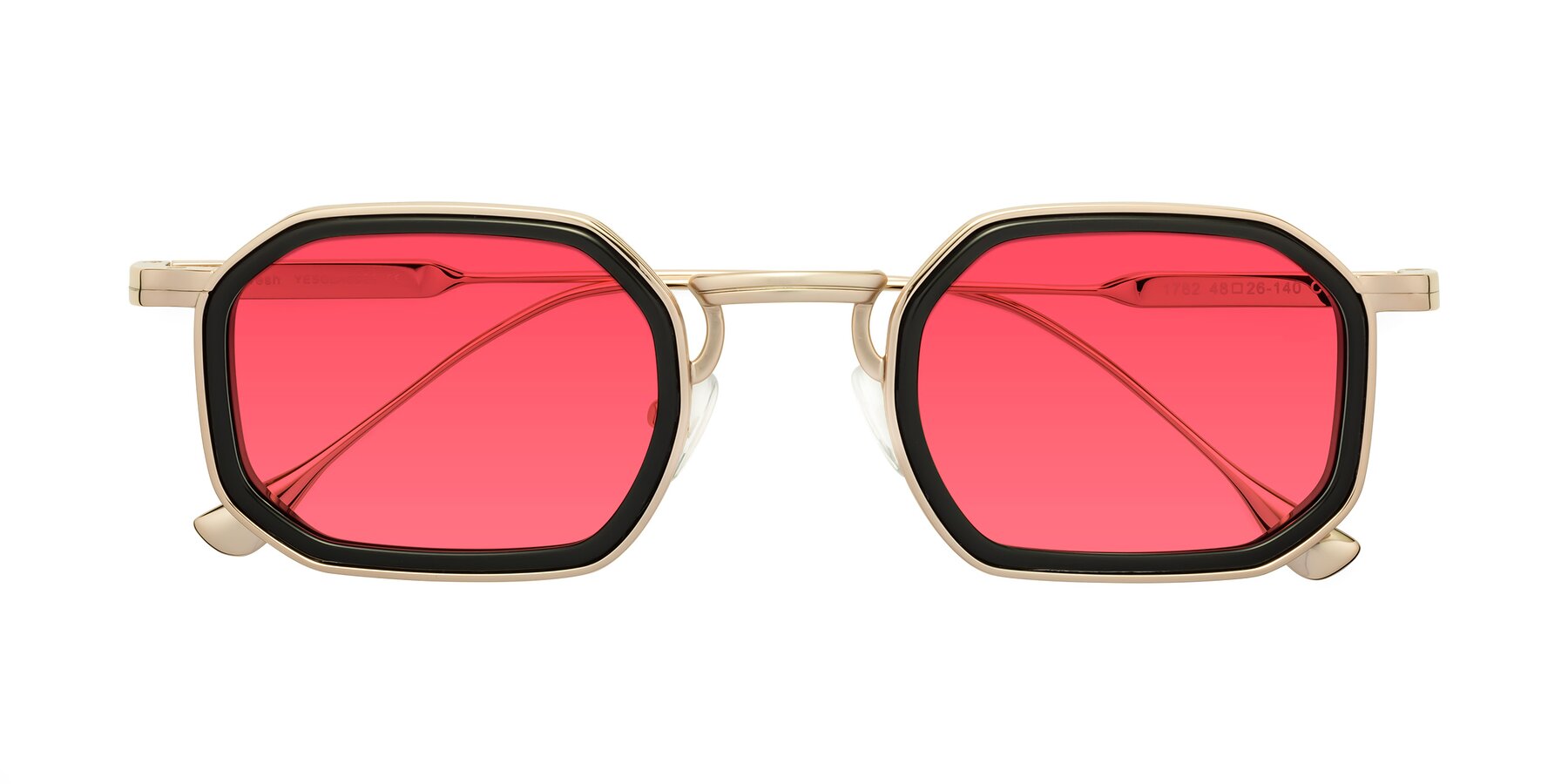 Folded Front of Fresh in Black-Gold with Red Tinted Lenses