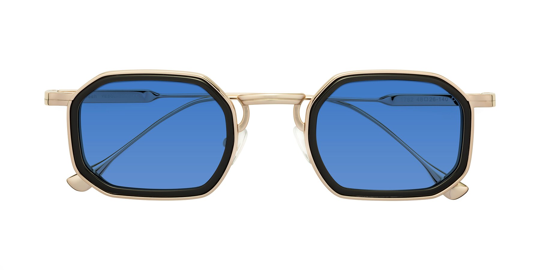 Folded Front of Fresh in Black-Gold with Blue Tinted Lenses