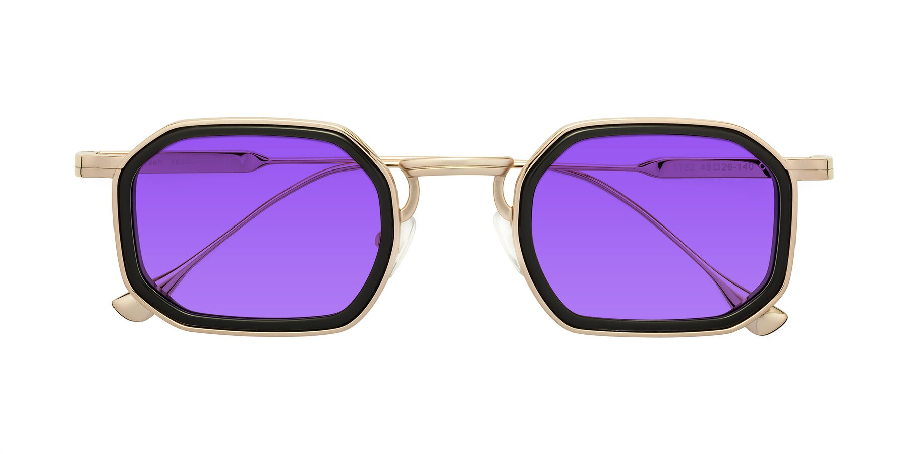 Folded Front of Fresh in Black-Gold with Purple Tinted Lenses