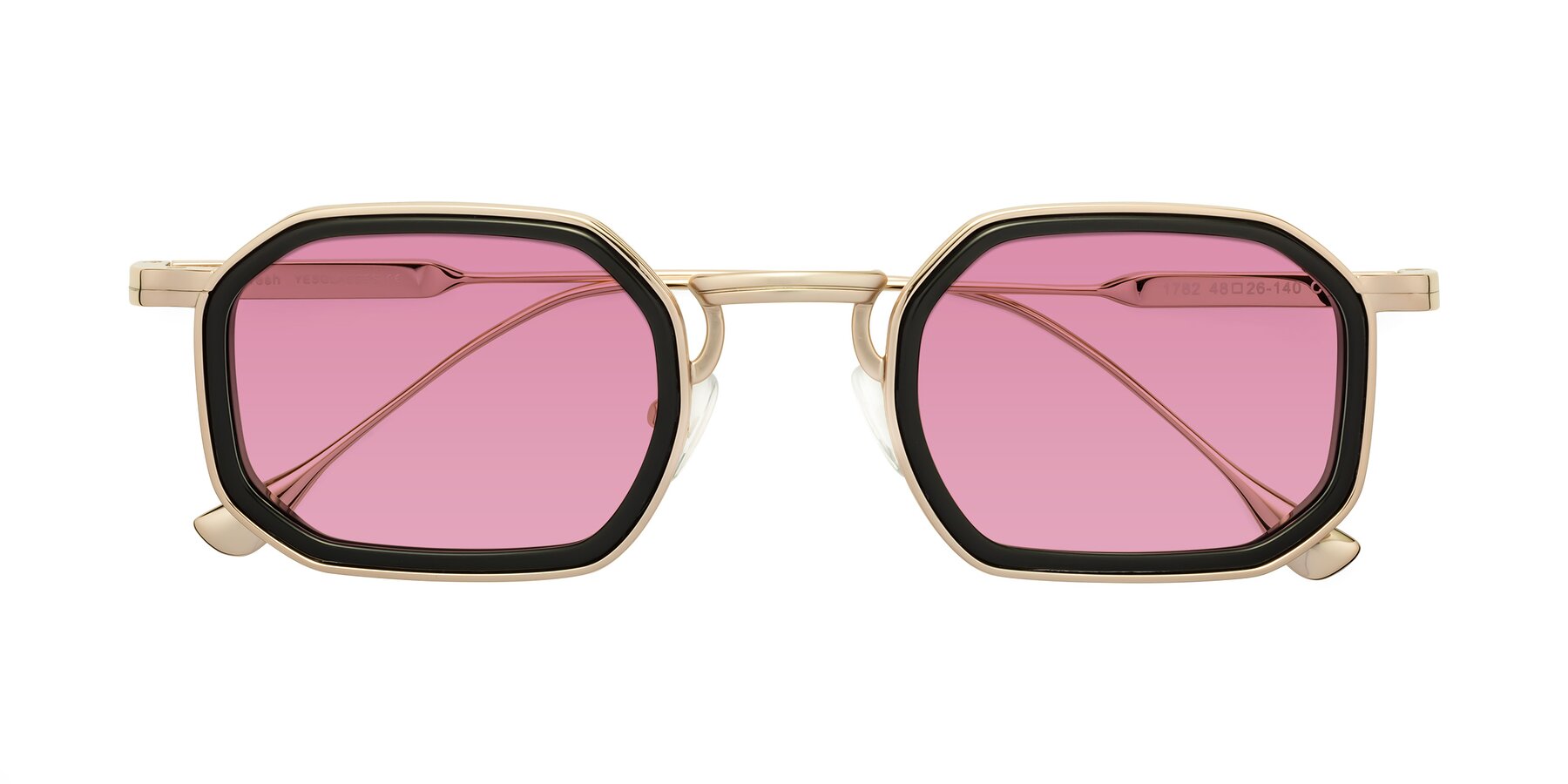 Folded Front of Fresh in Black-Gold with Medium Wine Tinted Lenses