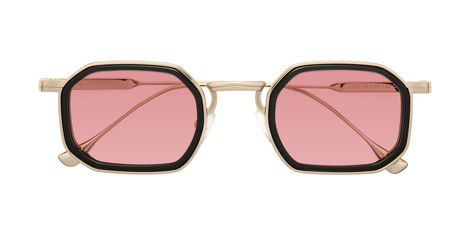 Folded Front of Fresh in Black-Gold with Medium Garnet Tinted Lenses