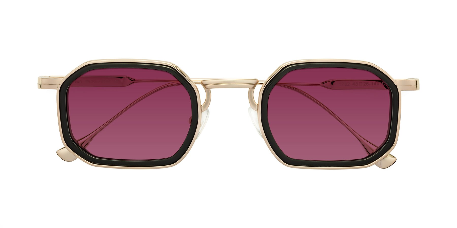 Folded Front of Fresh in Black-Gold with Wine Tinted Lenses