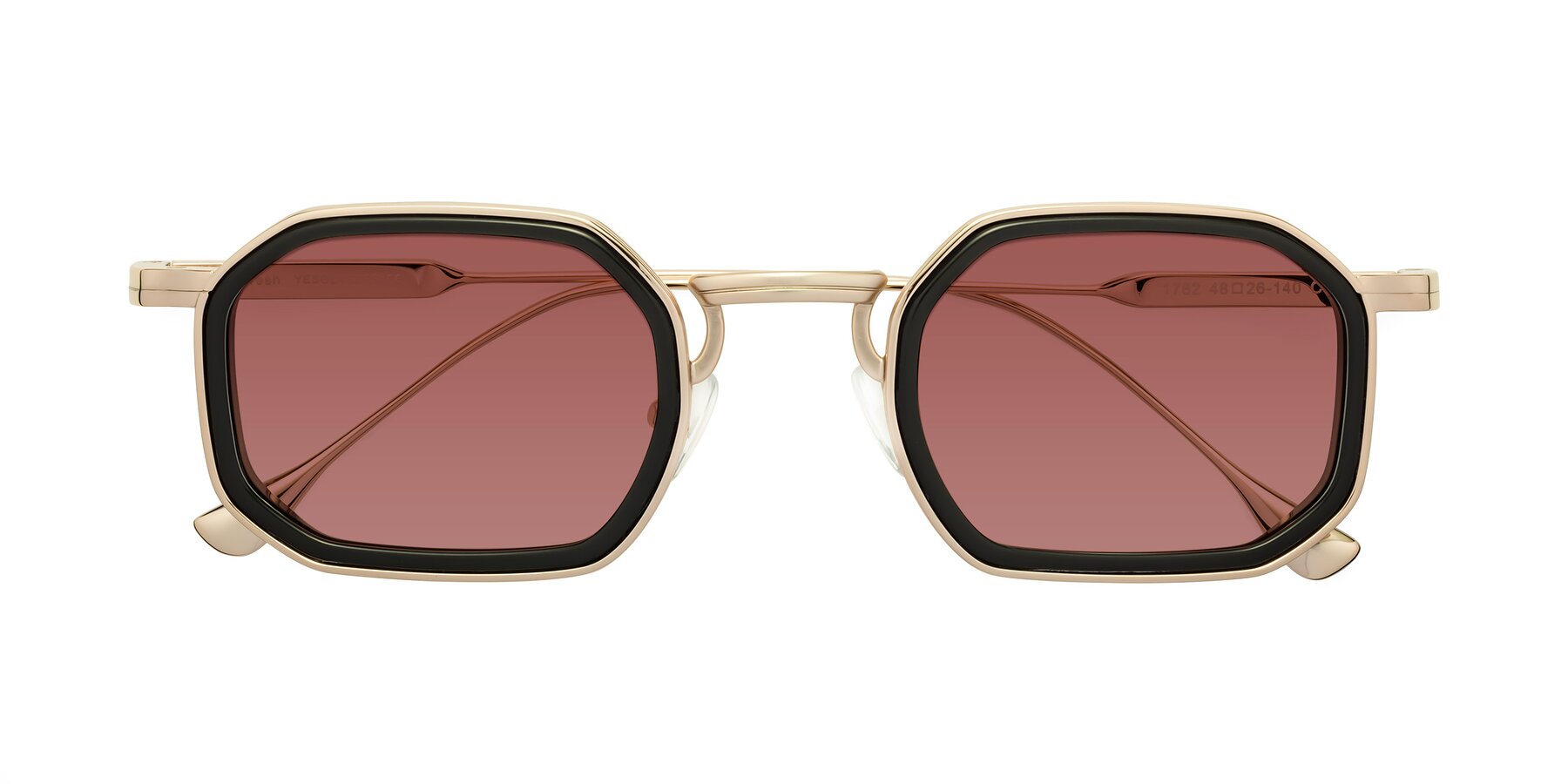 Folded Front of Fresh in Black-Gold with Garnet Tinted Lenses