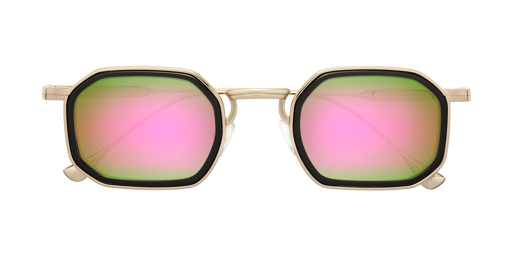 Folded Front of Fresh in Black-Gold with Pink Mirrored Lenses