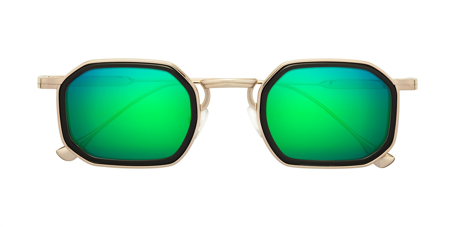 Folded Front of Fresh in Black-Gold with Green Mirrored Lenses